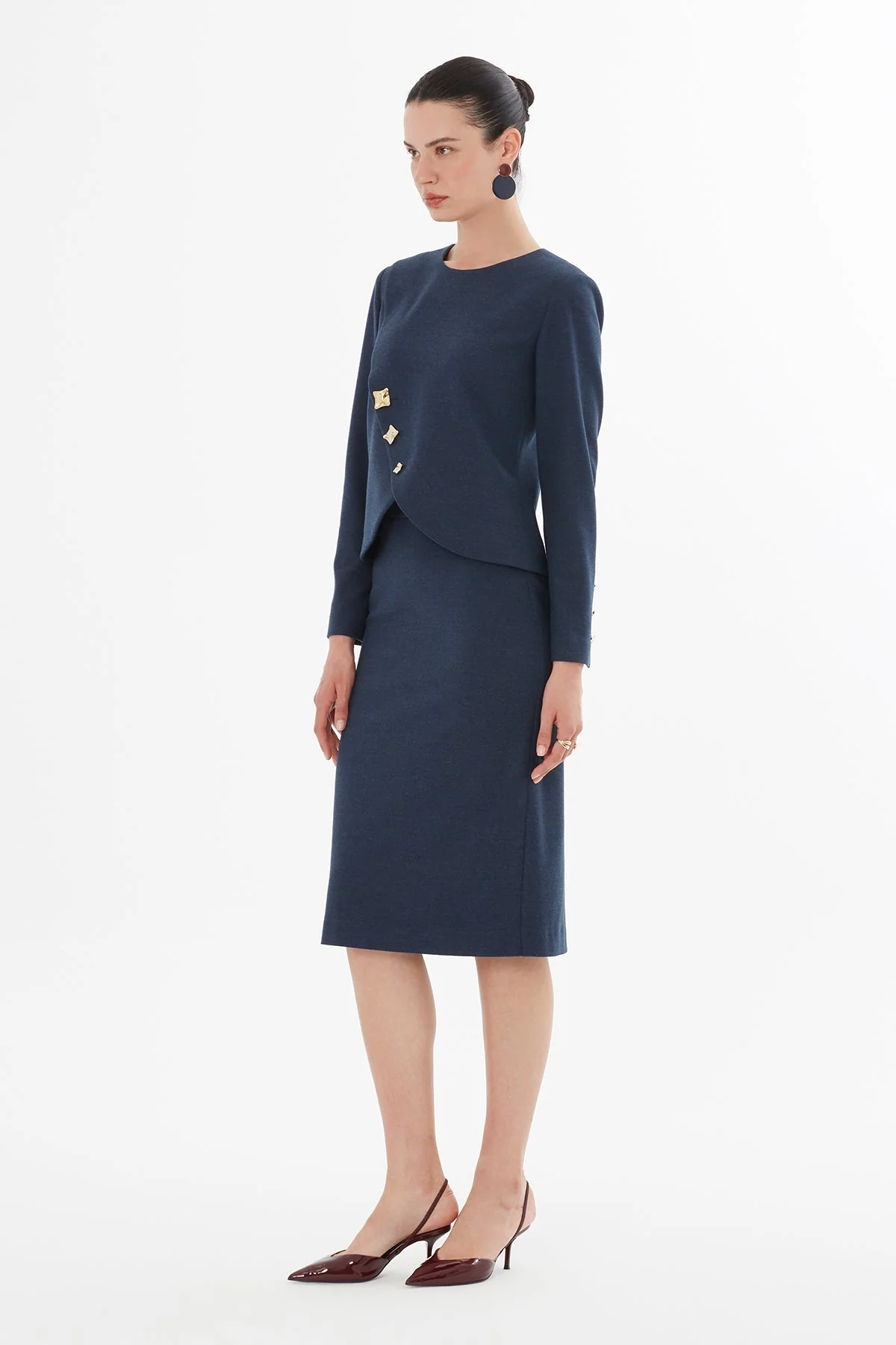 Navy Jacket with Button Details Suit - Image 4