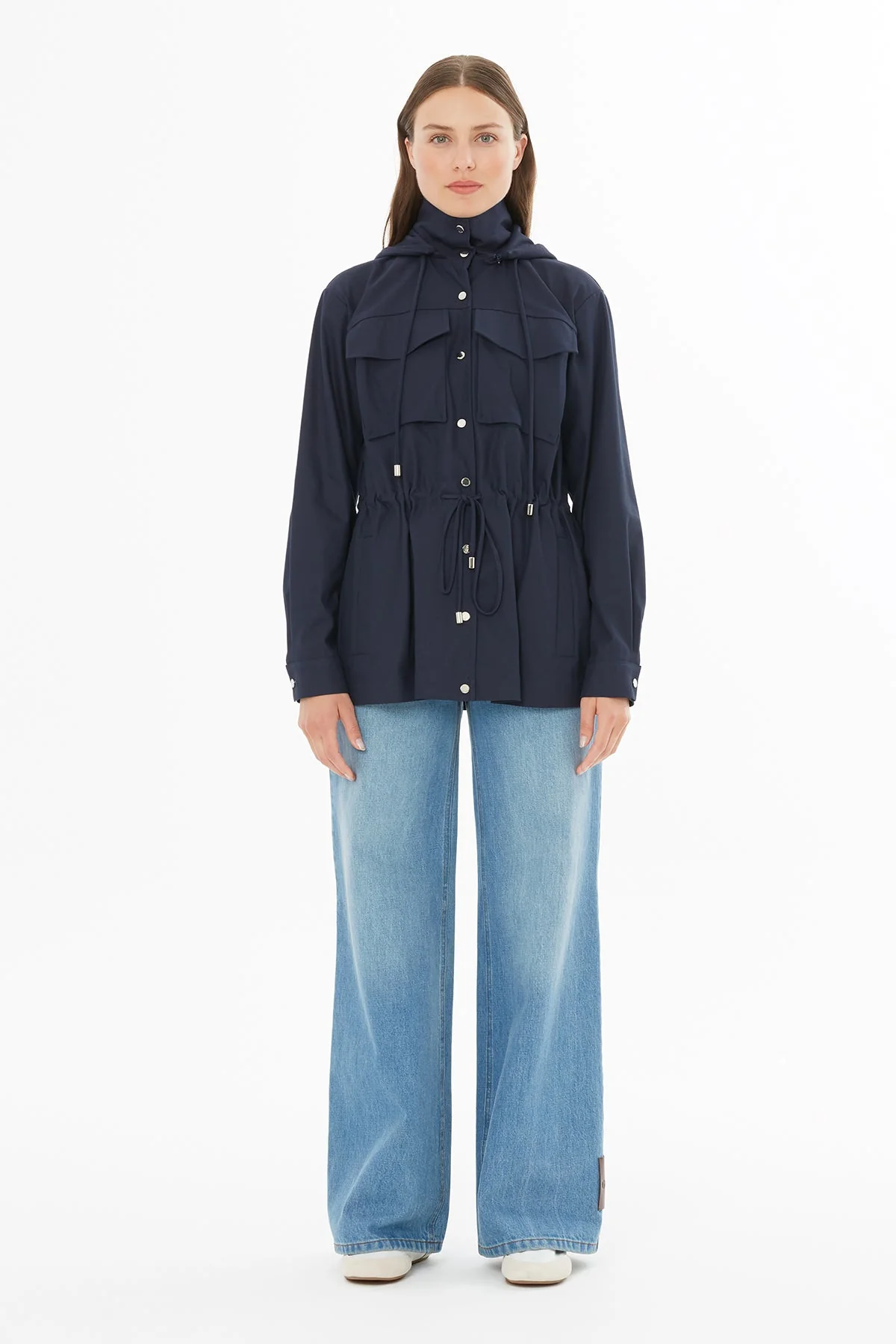 Navy Jacket with Drawstring Detail