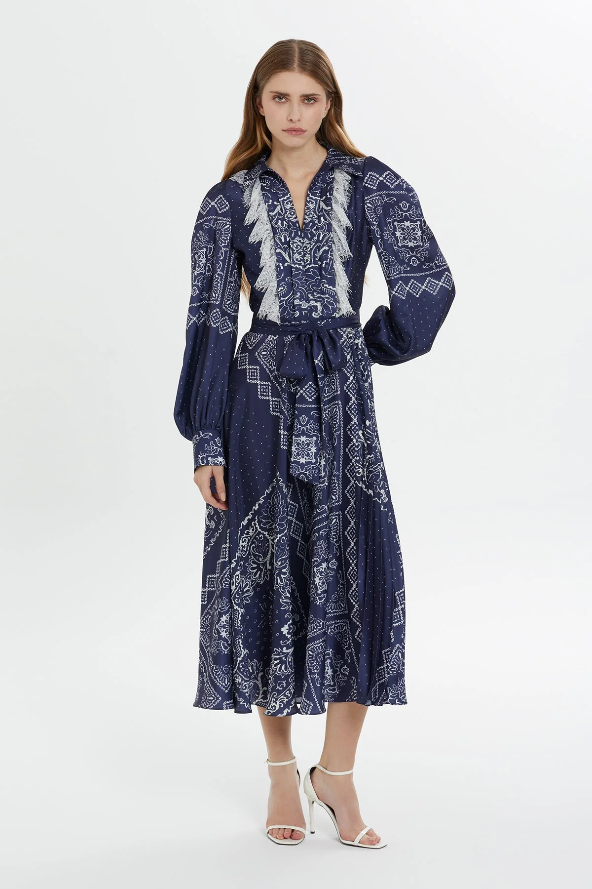 Navy Patterned Midi Dress