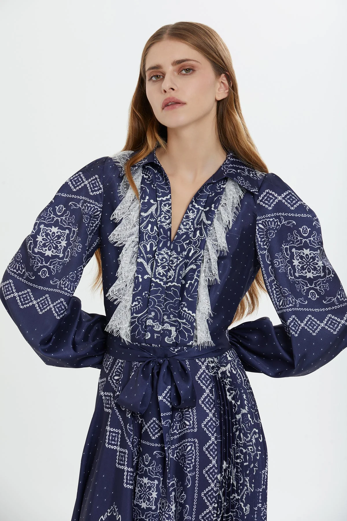Navy Patterned Midi Dress - Image 3