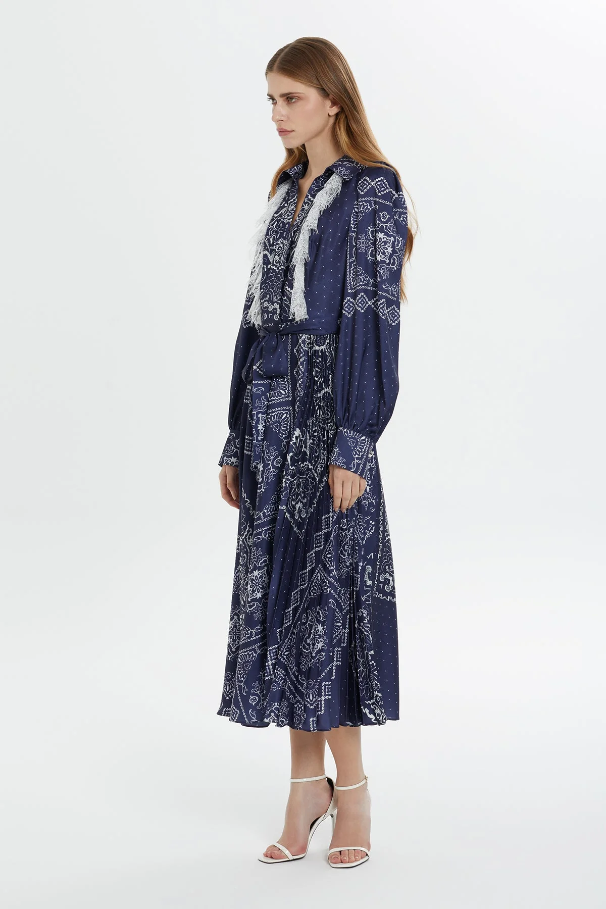 Navy Patterned Midi Dress - Image 5