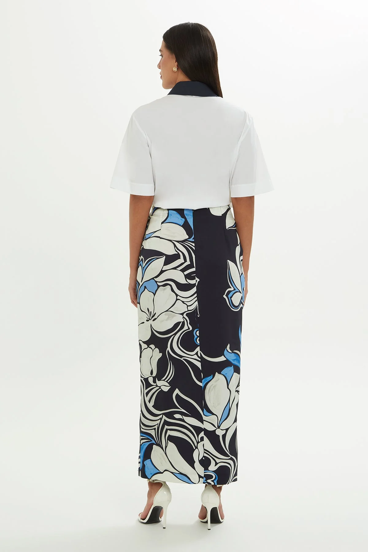 Navy Patterned Midi Skirt - Image 4