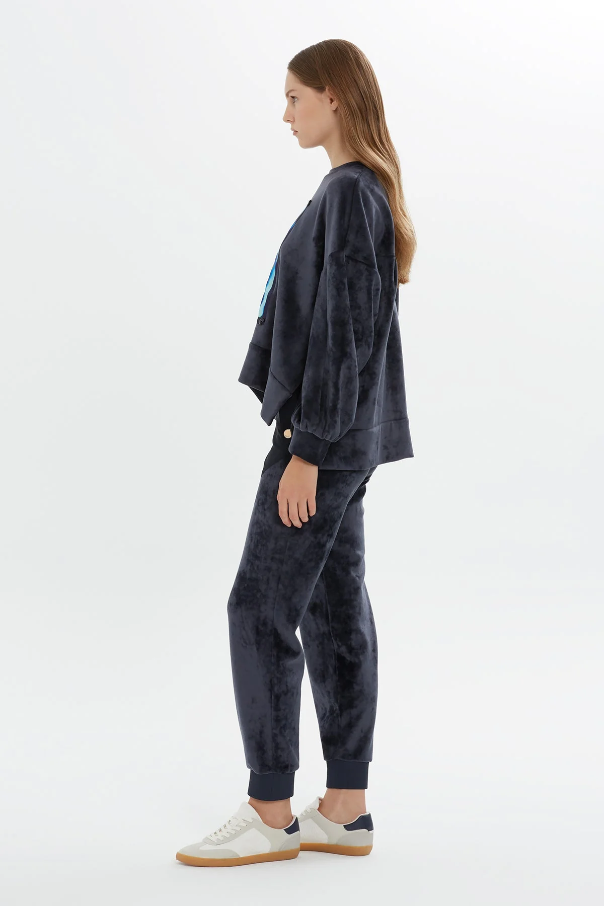 Navy Printed Velvet Sweatshirt - Image 4