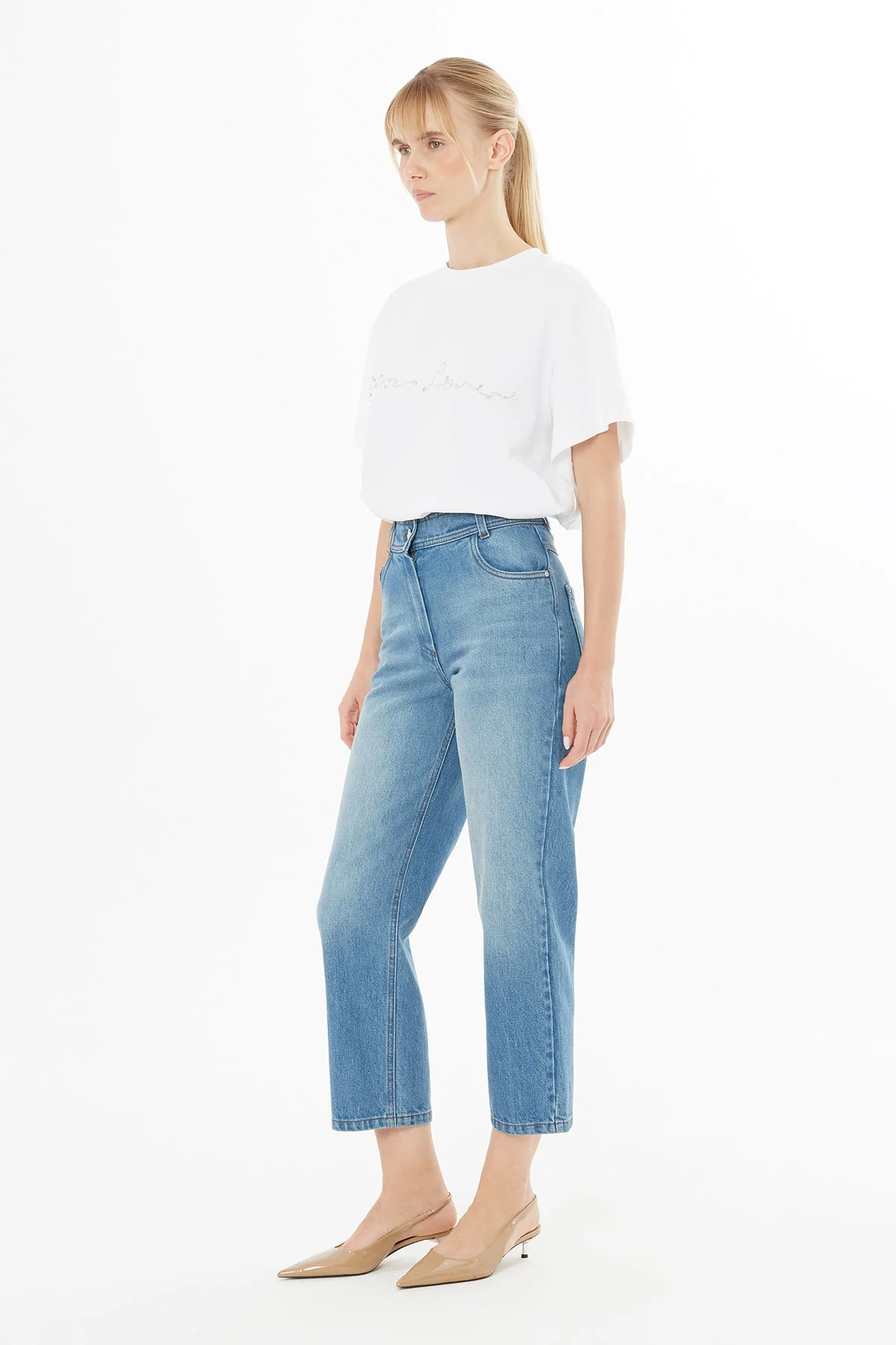 Navy Rivet-Detail High-Waist Jeans - Image 3