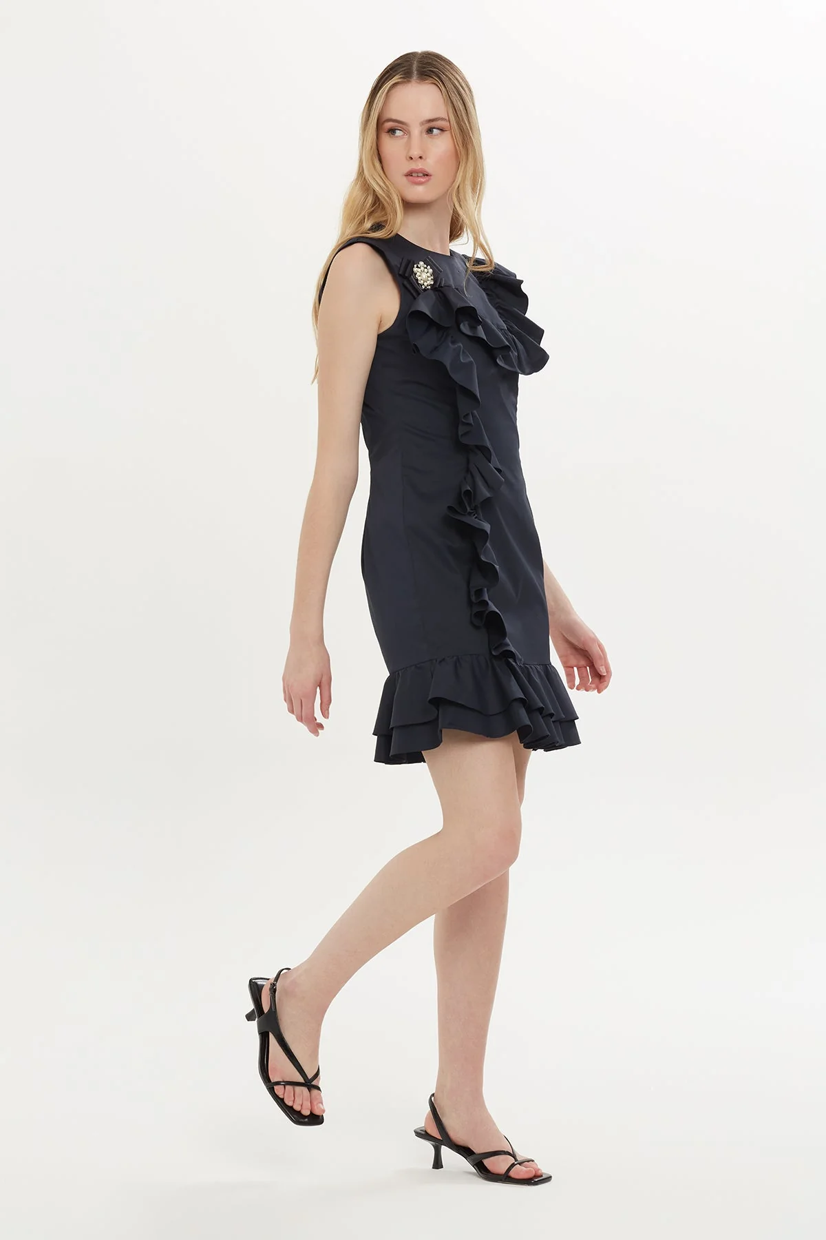 Navy Ruffle-Detail Mini Dress - Image 3