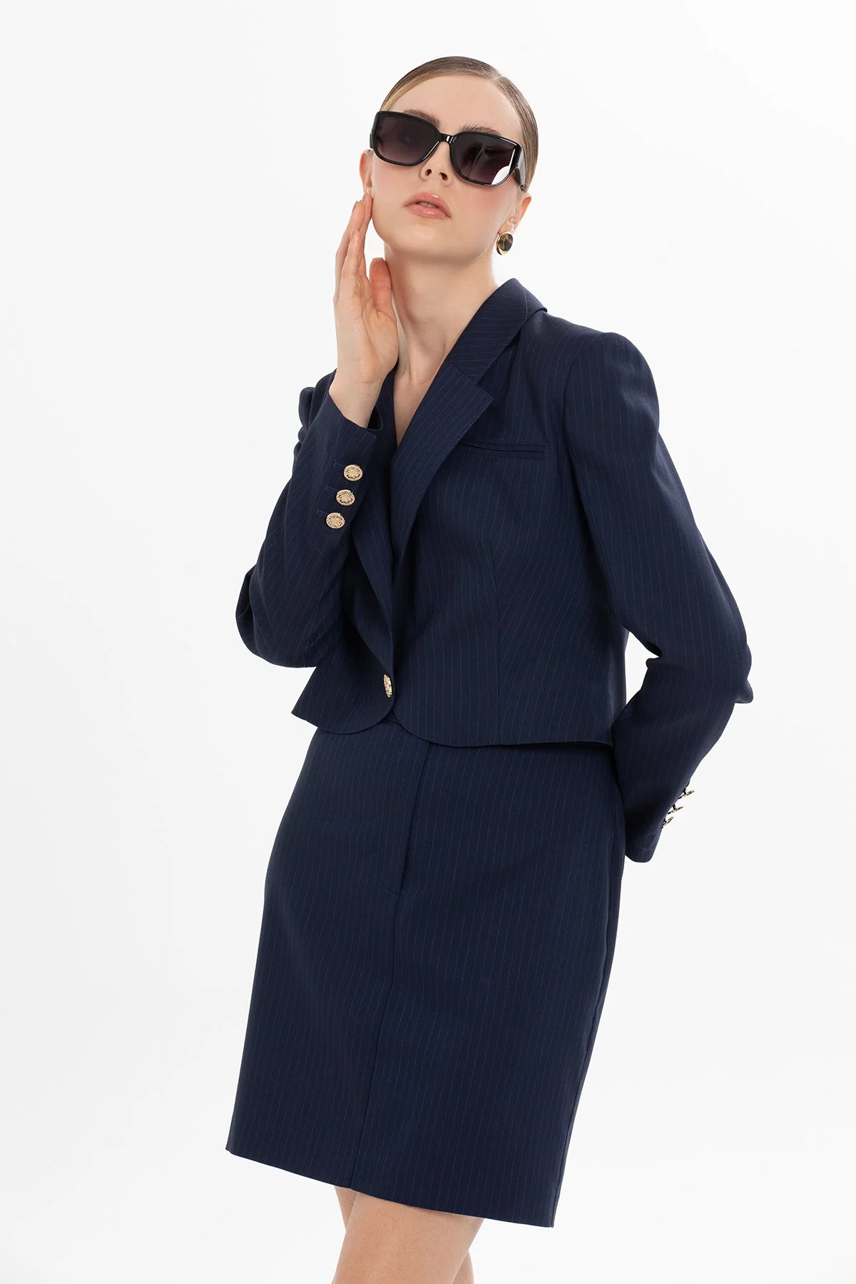 Navy Set with Striped Short Jacket - Image 3