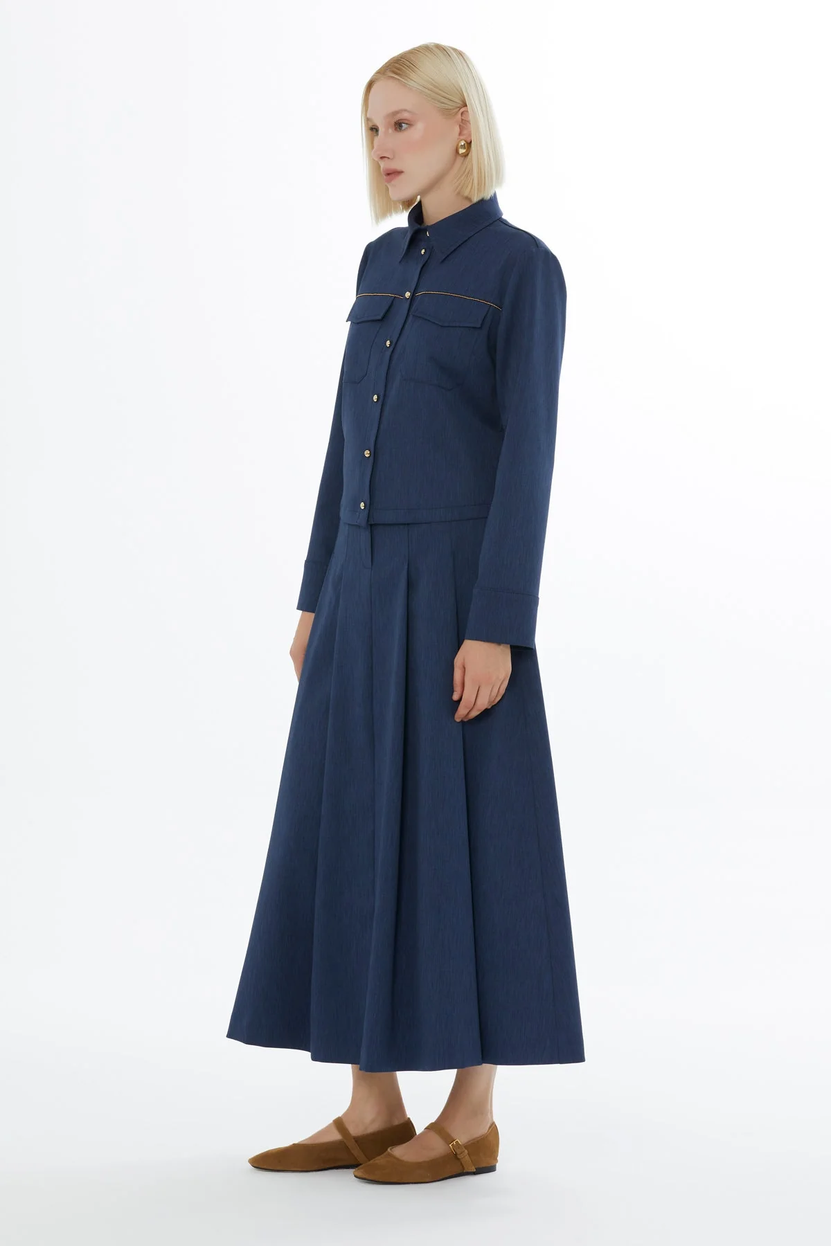 Navy Shirt and Midi Skirt Set - Image 2