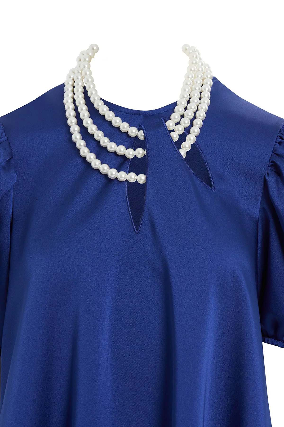 Navy Short Dress with Pearl Necklace - Image 2
