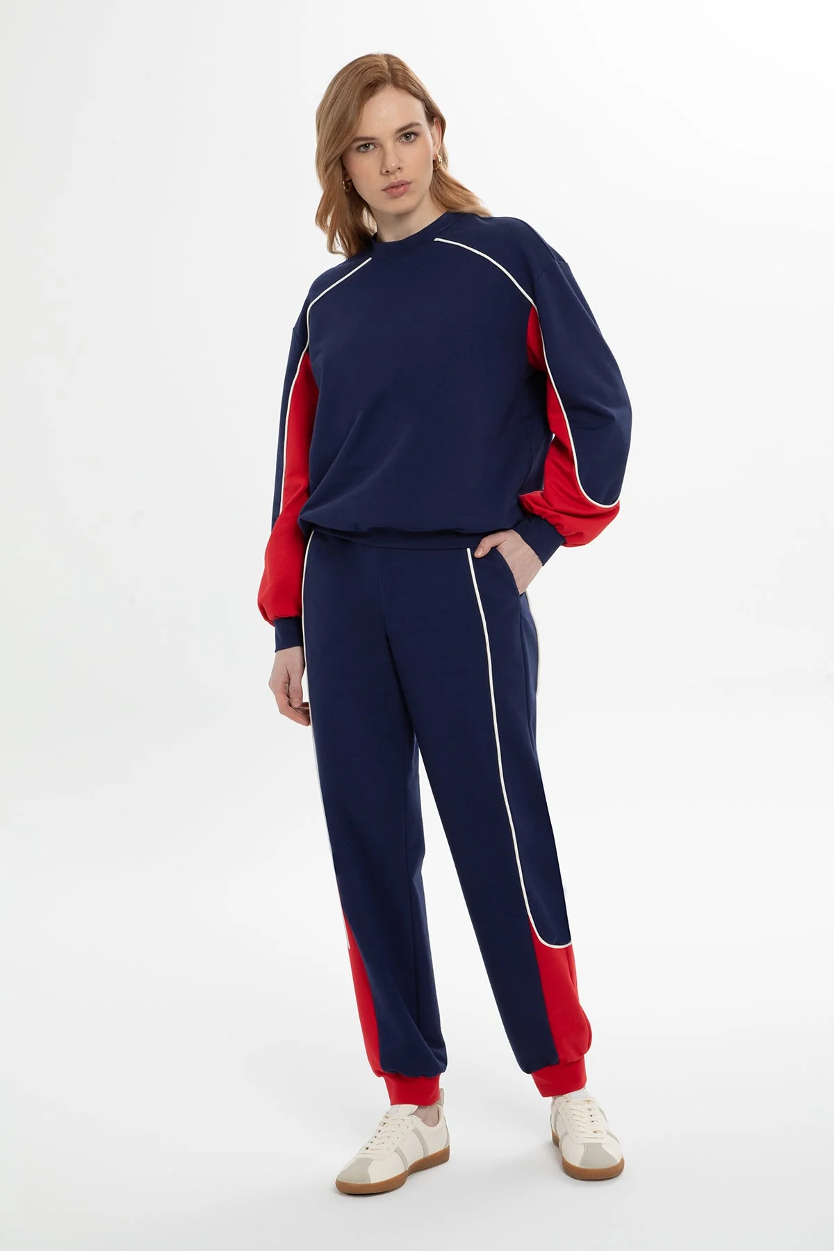 Navy Stripe-Detail Tracksuit