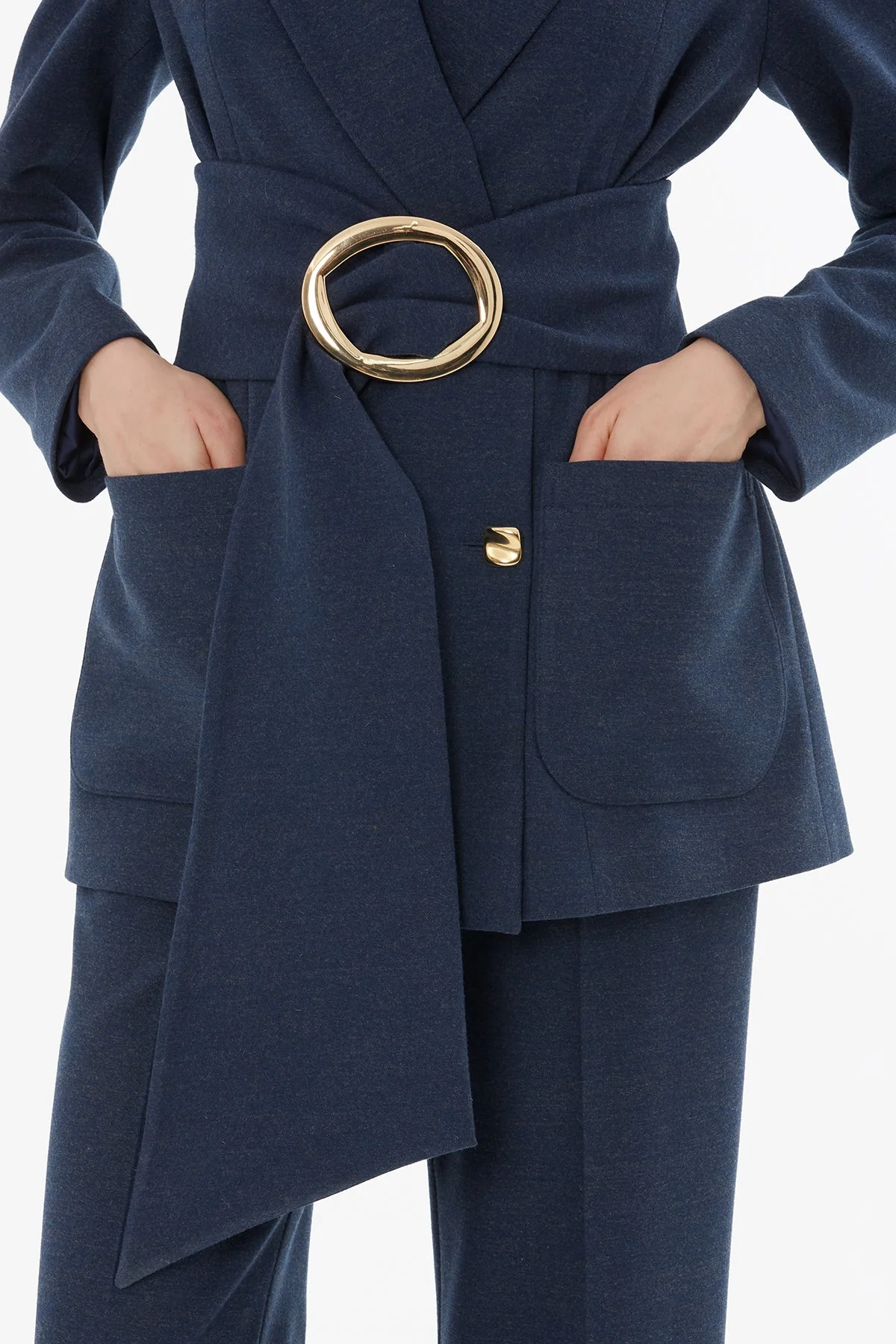 Navy Suit with Belted Jacket - Image 2