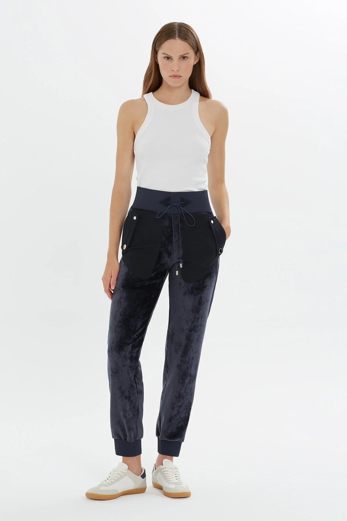 Navy Velvet Carrot Fit Sweatpants
