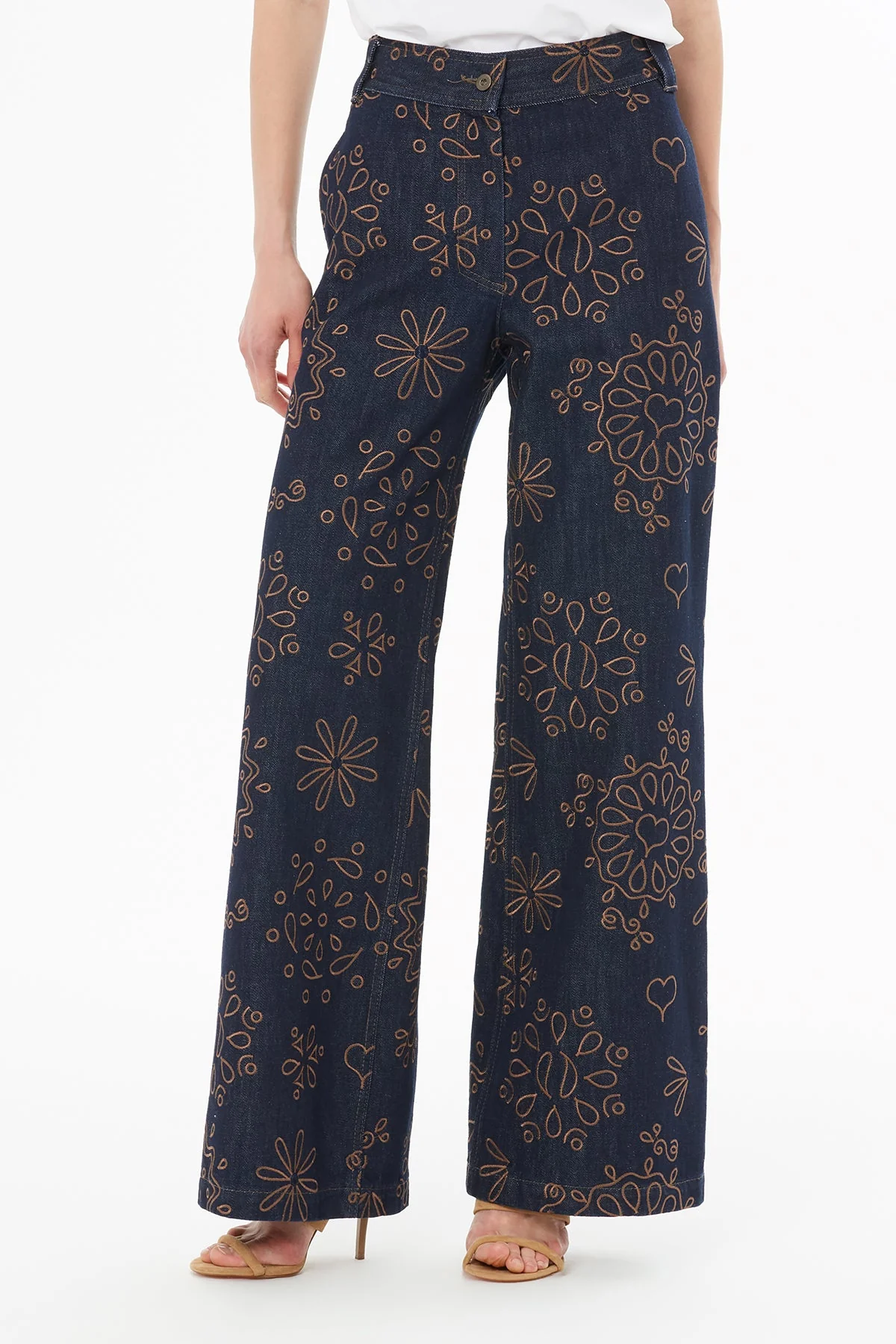 Navy Zip-Closure Embroidered Pants - Image 3