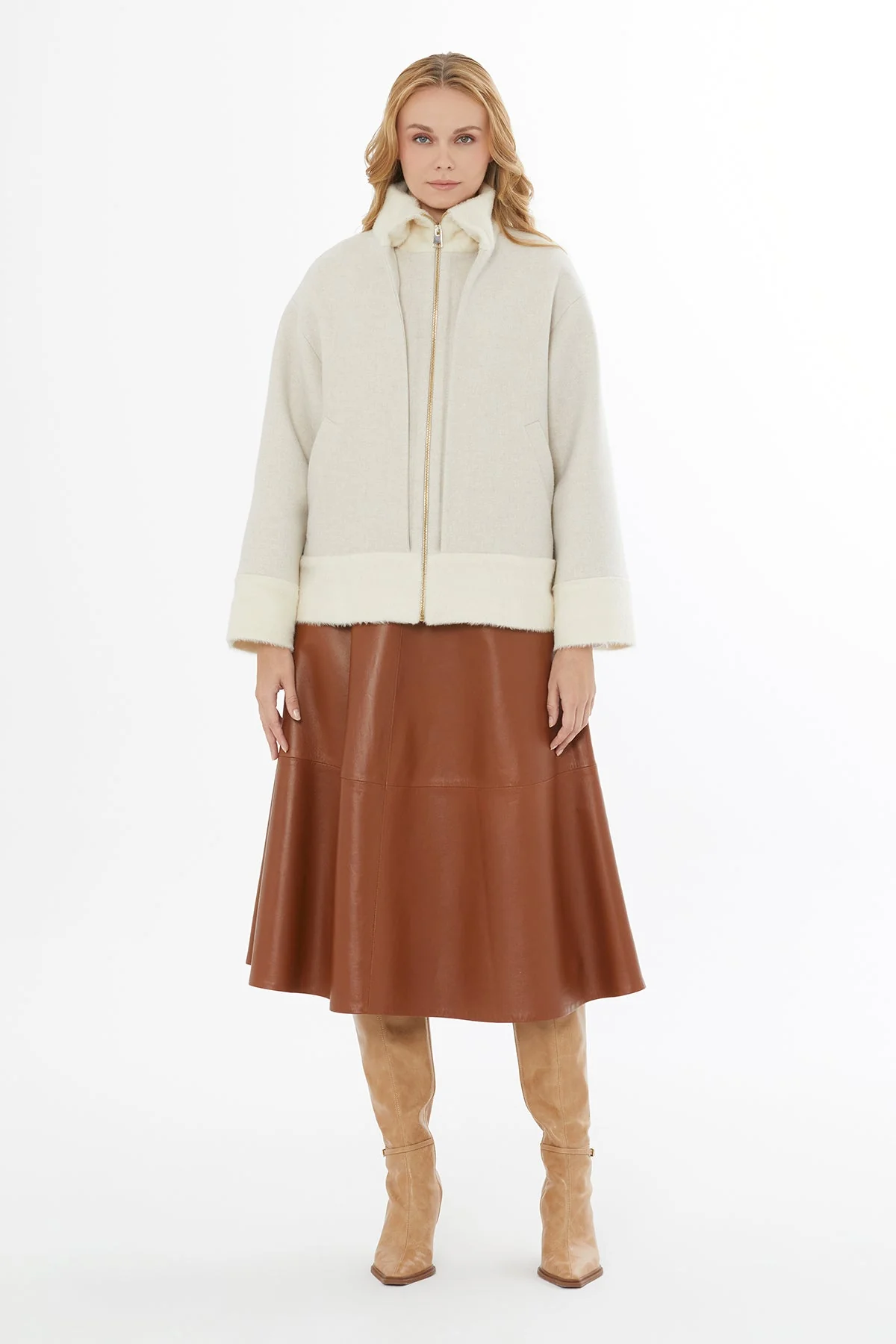 Oversized Jacket with Stand Collar and Pockets
