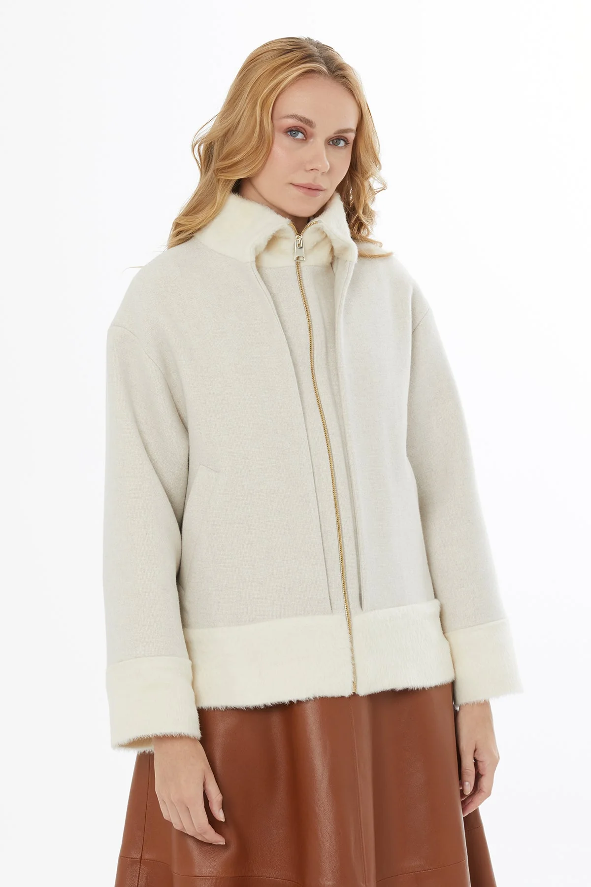 Oversized Jacket with Stand Collar and Pockets - Image 3
