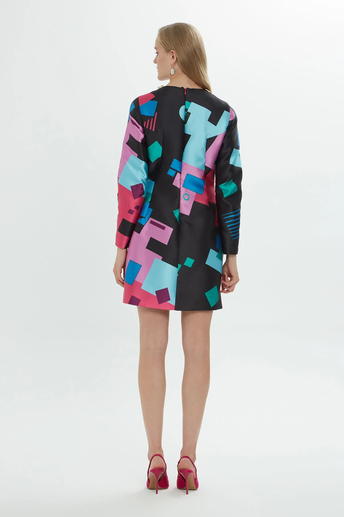 Patterned Embroidered-Collar Mini Dress - Image 4
