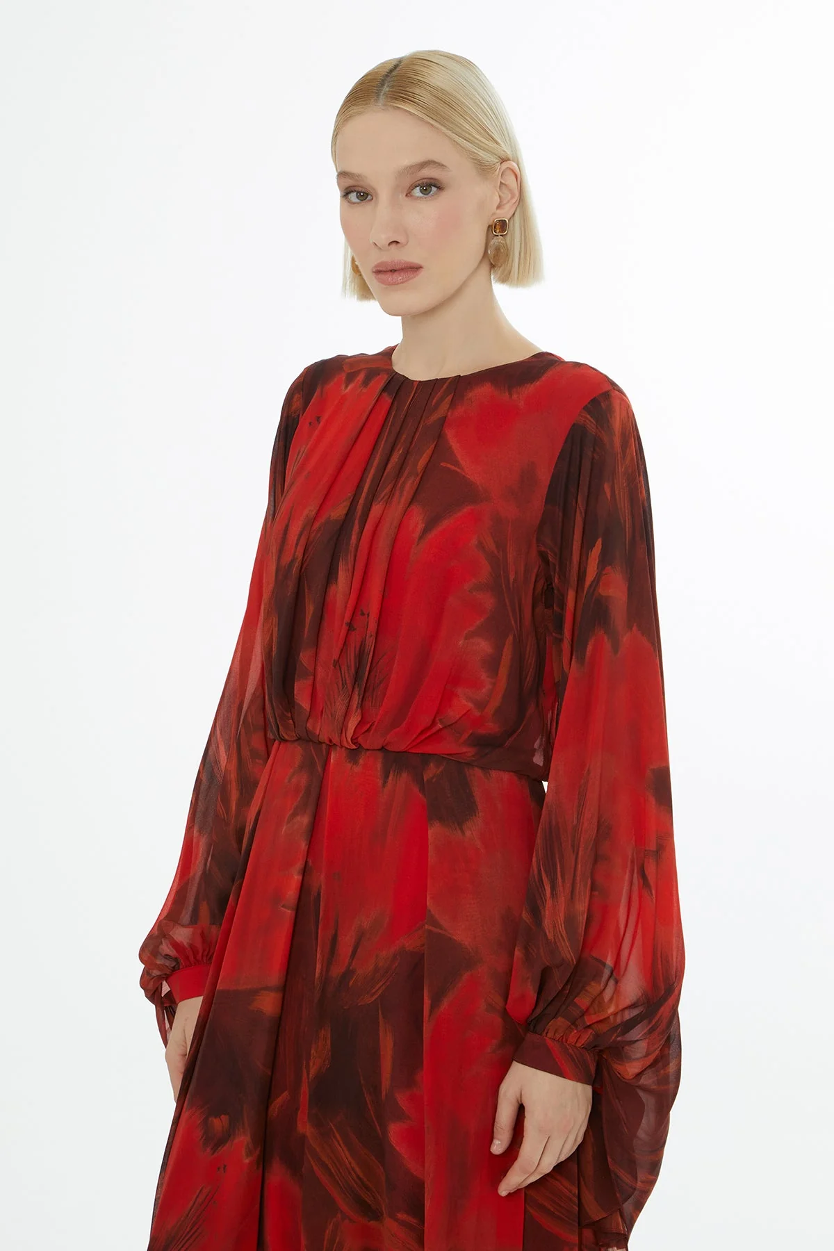 Patterned Long-Sleeve Long Dress - Image 3