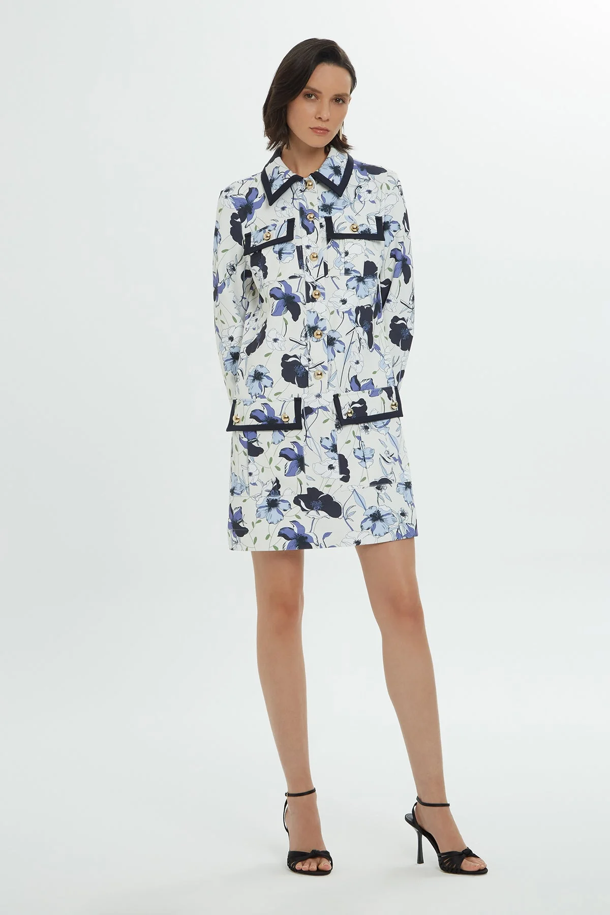 Patterned Long-Sleeve Mini Dress