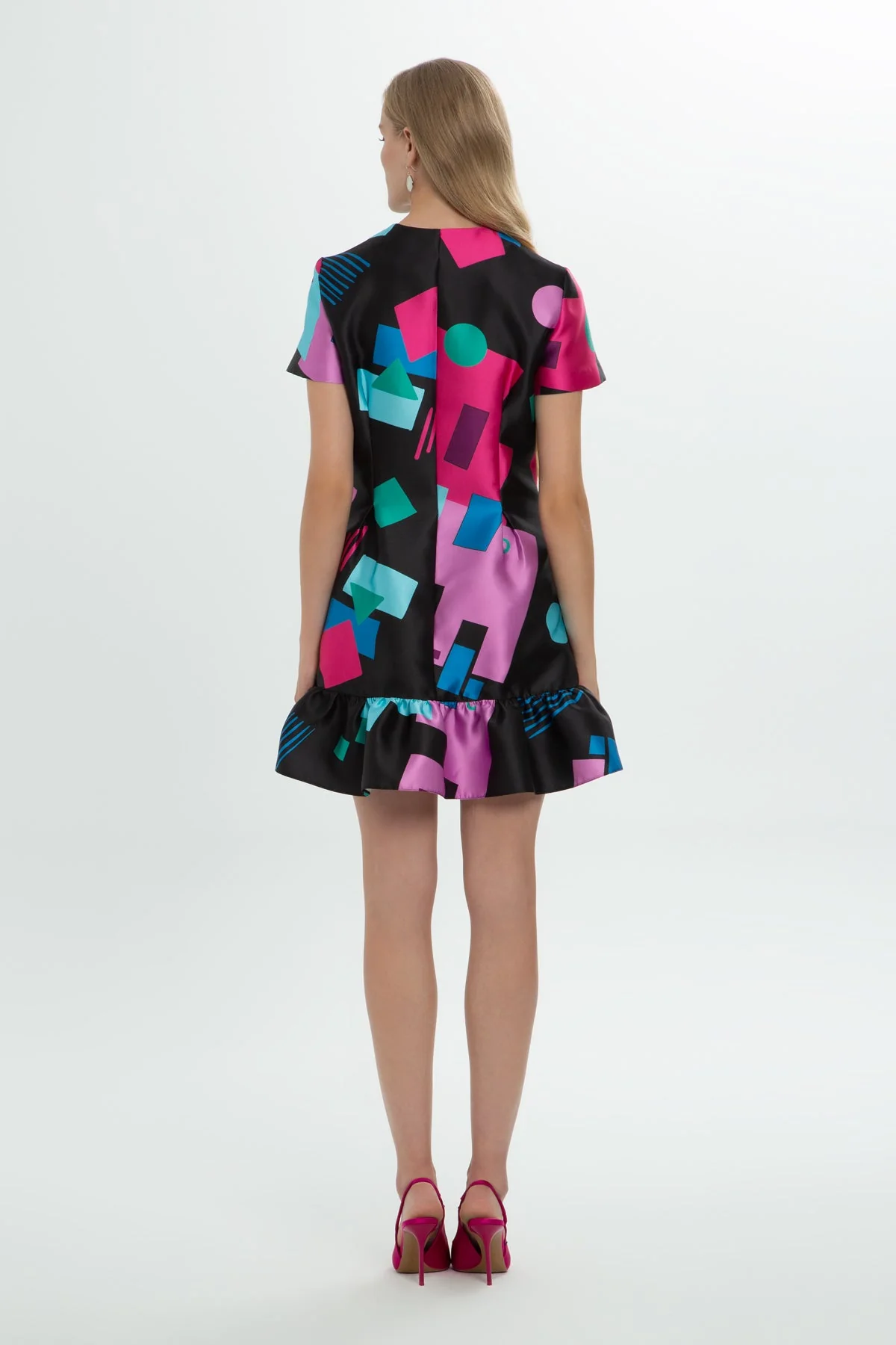 Patterned Short-Sleeve Mini Dress - Image 4