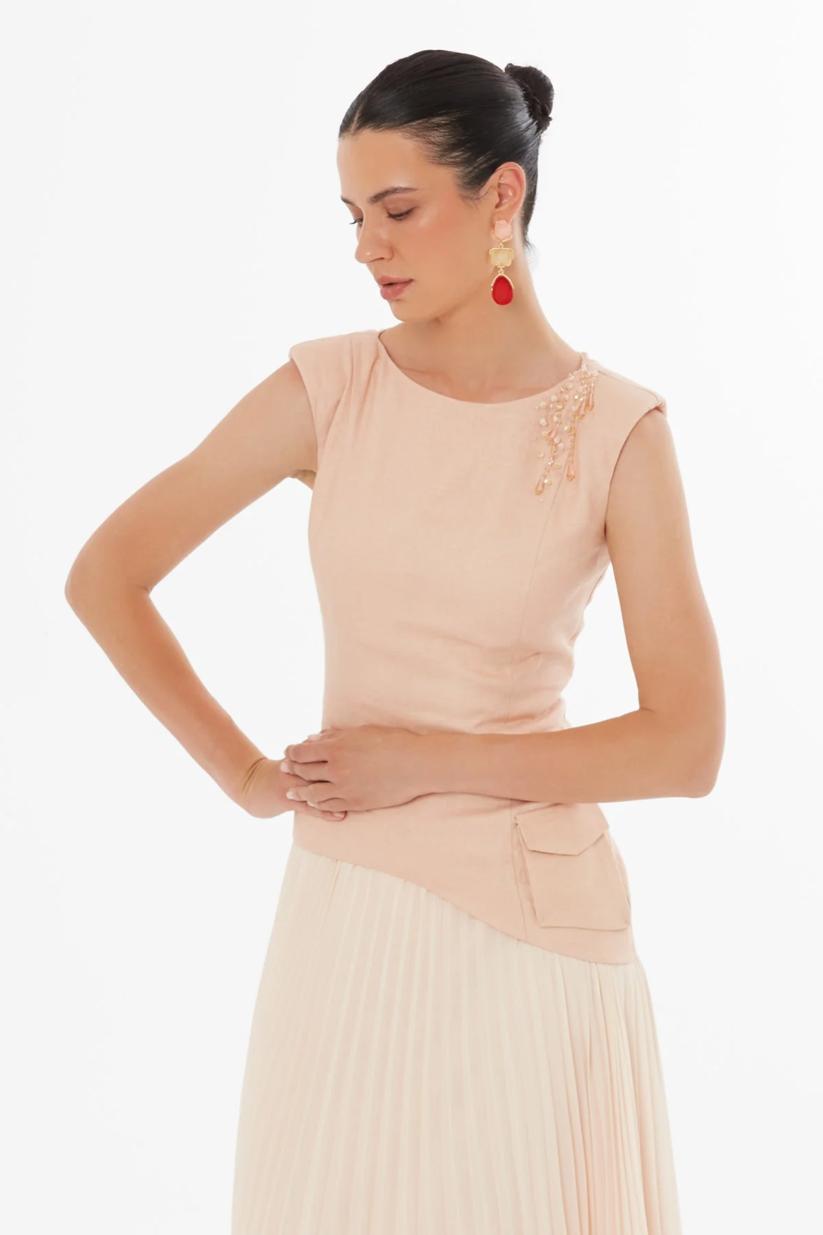 Pink Asymmetric Beaded Dress - Image 2