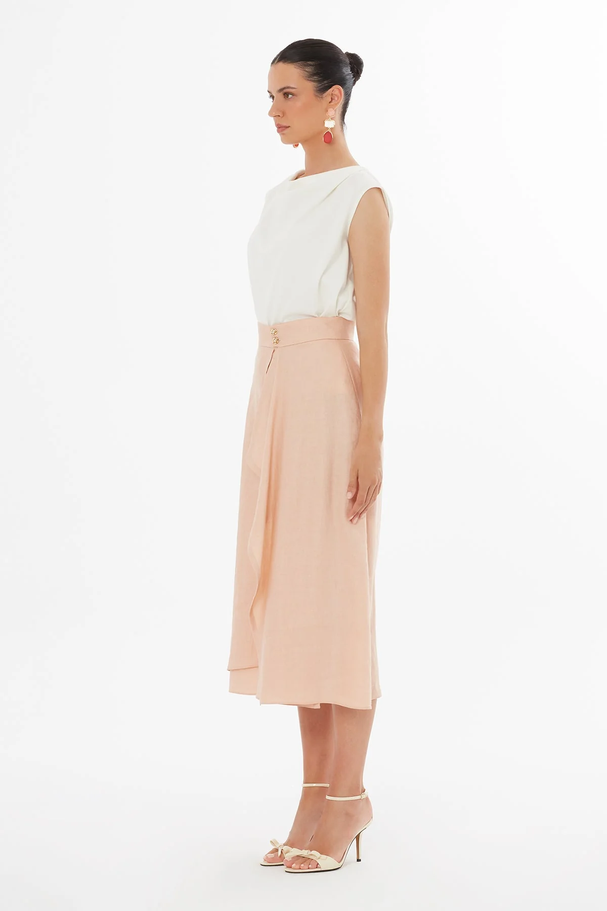 Pink Button Front Flared Skirt - Image 3