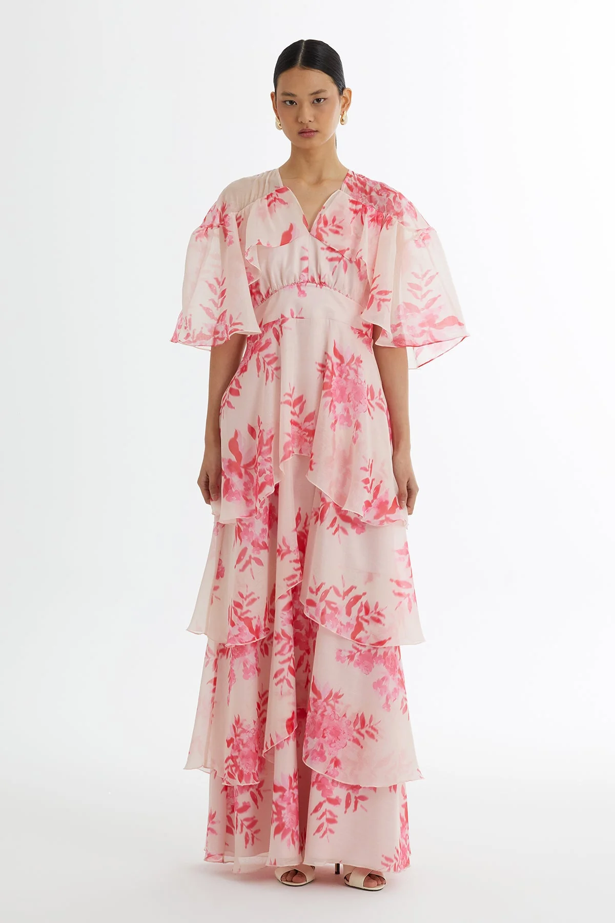 Pink Embroidered Patterned Ruffle Dress