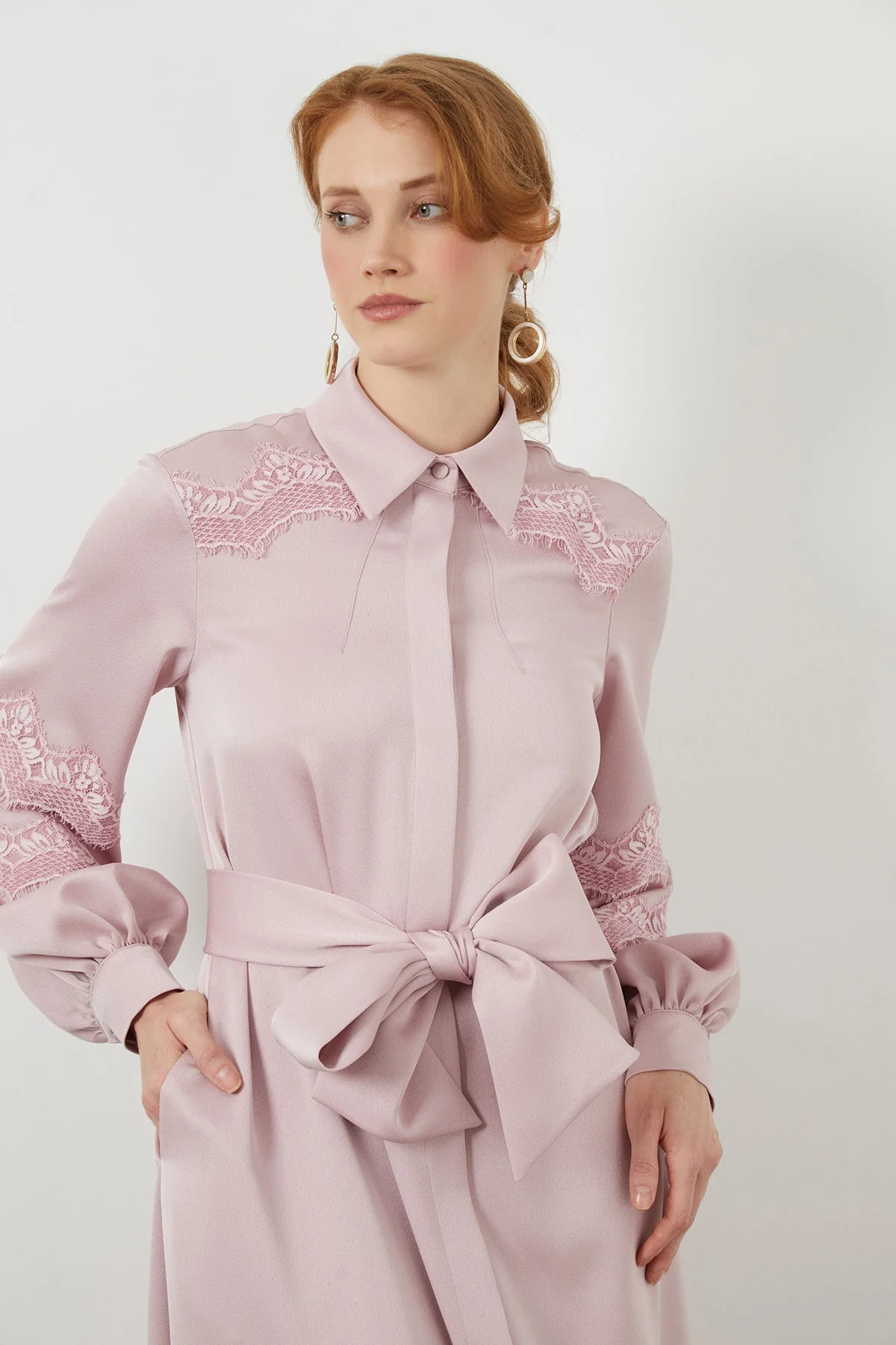 Pink Lace Sash-Detail Midi Dress - Image 3