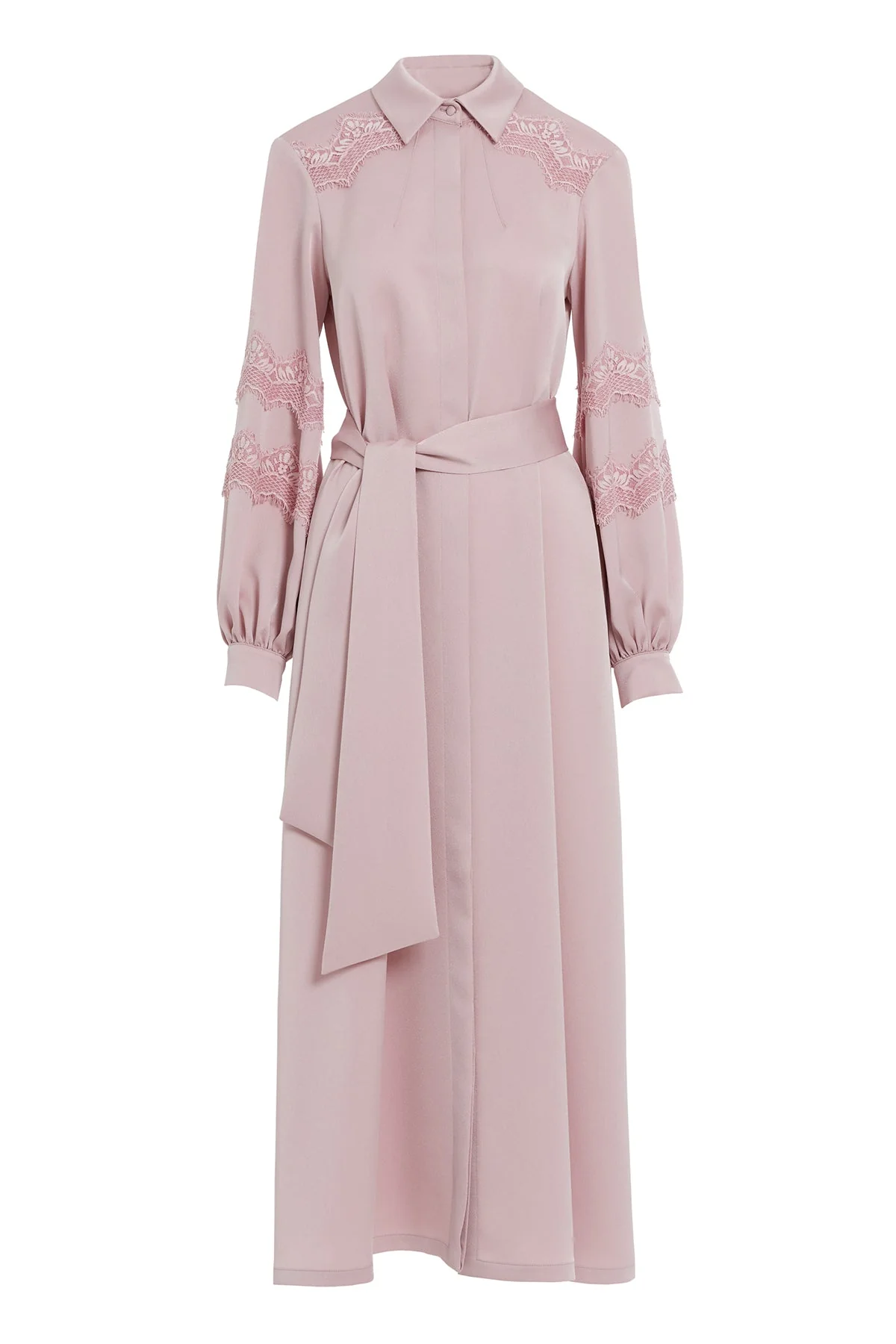 Pink Lace Sash-Detail Midi Dress - Image 5