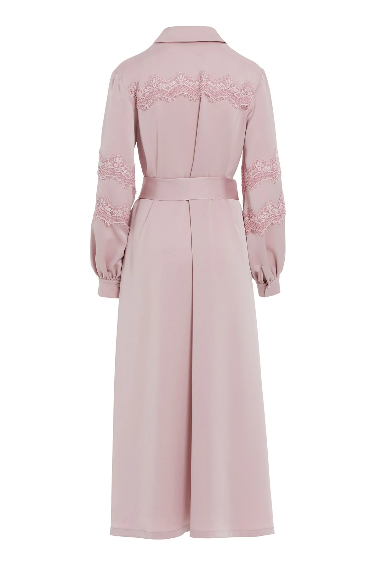 Pink Lace Sash-Detail Midi Dress - Image 6