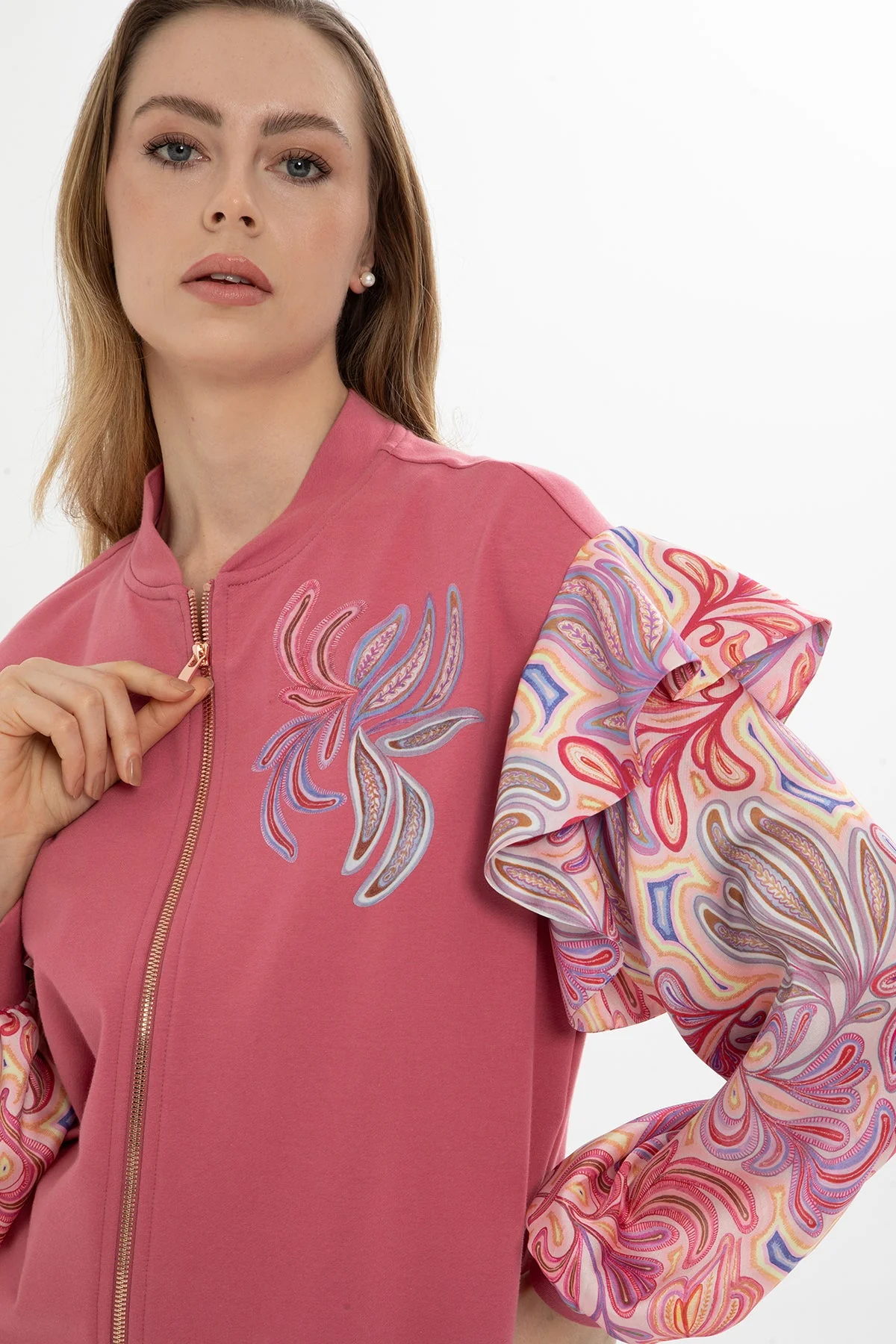 Pink Patterned-Sleeve Tracksuit - Image 2