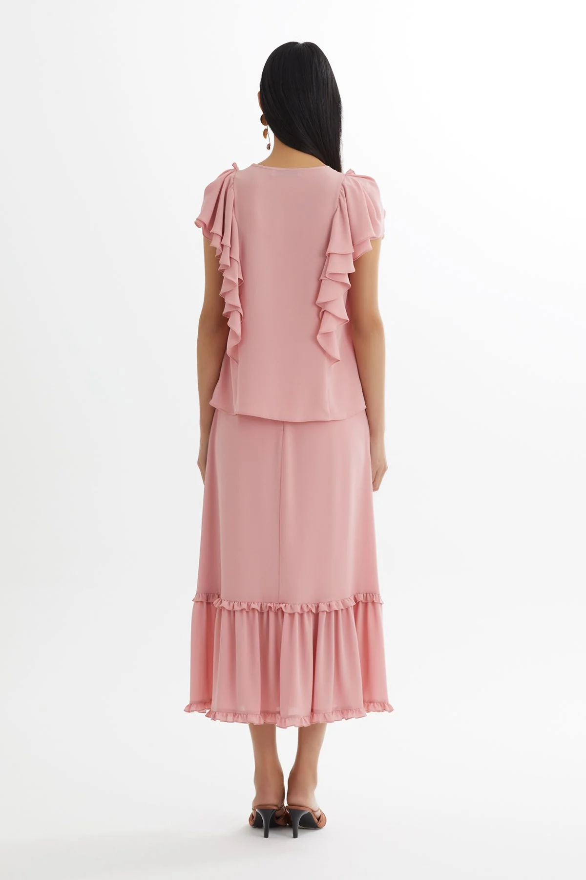 Pink Ruffled Blouse Gathered Skirt Set - Image 5