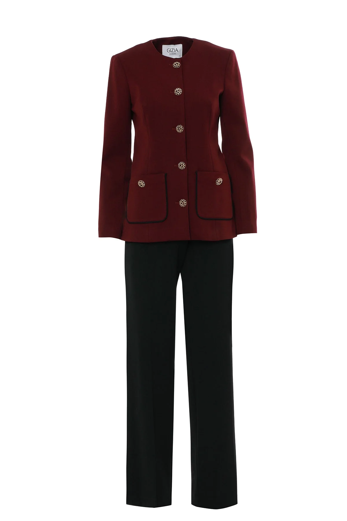 Piped Jacket Back Waist Elastic Pant Set