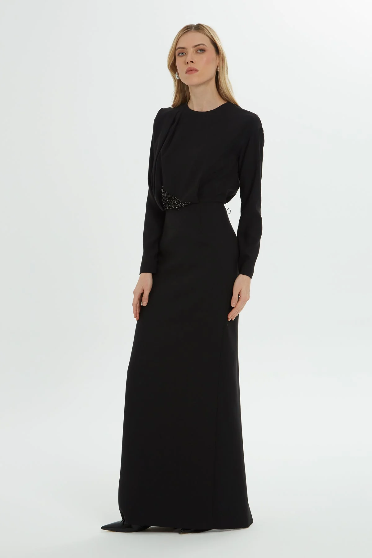Black Long Dress with Balloon Sleeves - Image 4