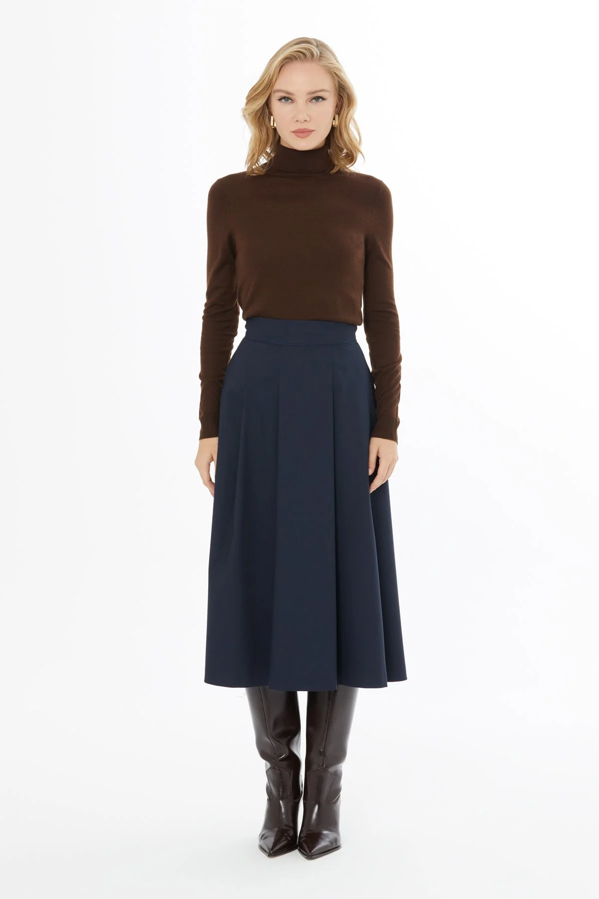 Pleated Skirt with Back Center Hidden Zipper
