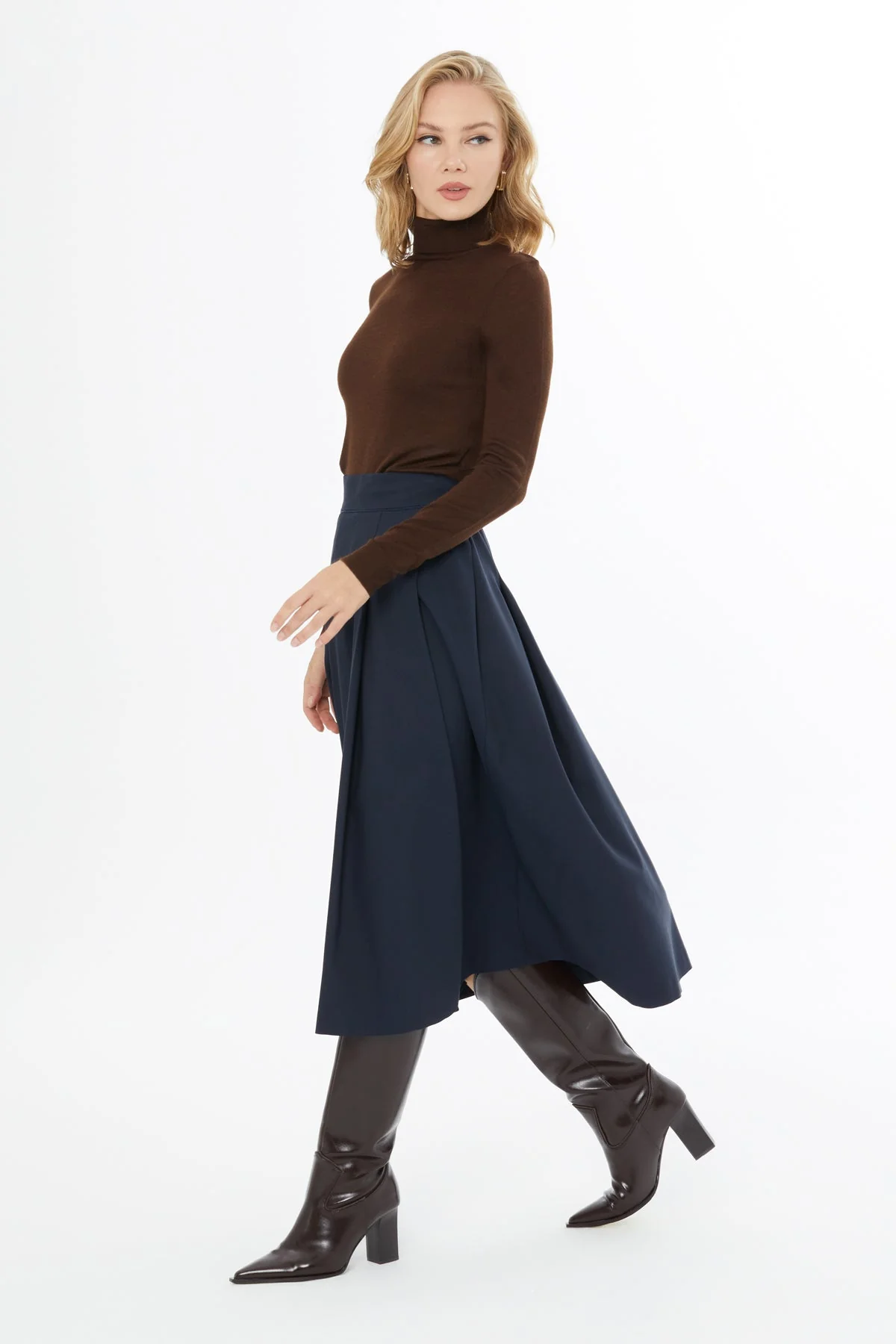 Pleated Skirt with Back Center Hidden Zipper - Image 3