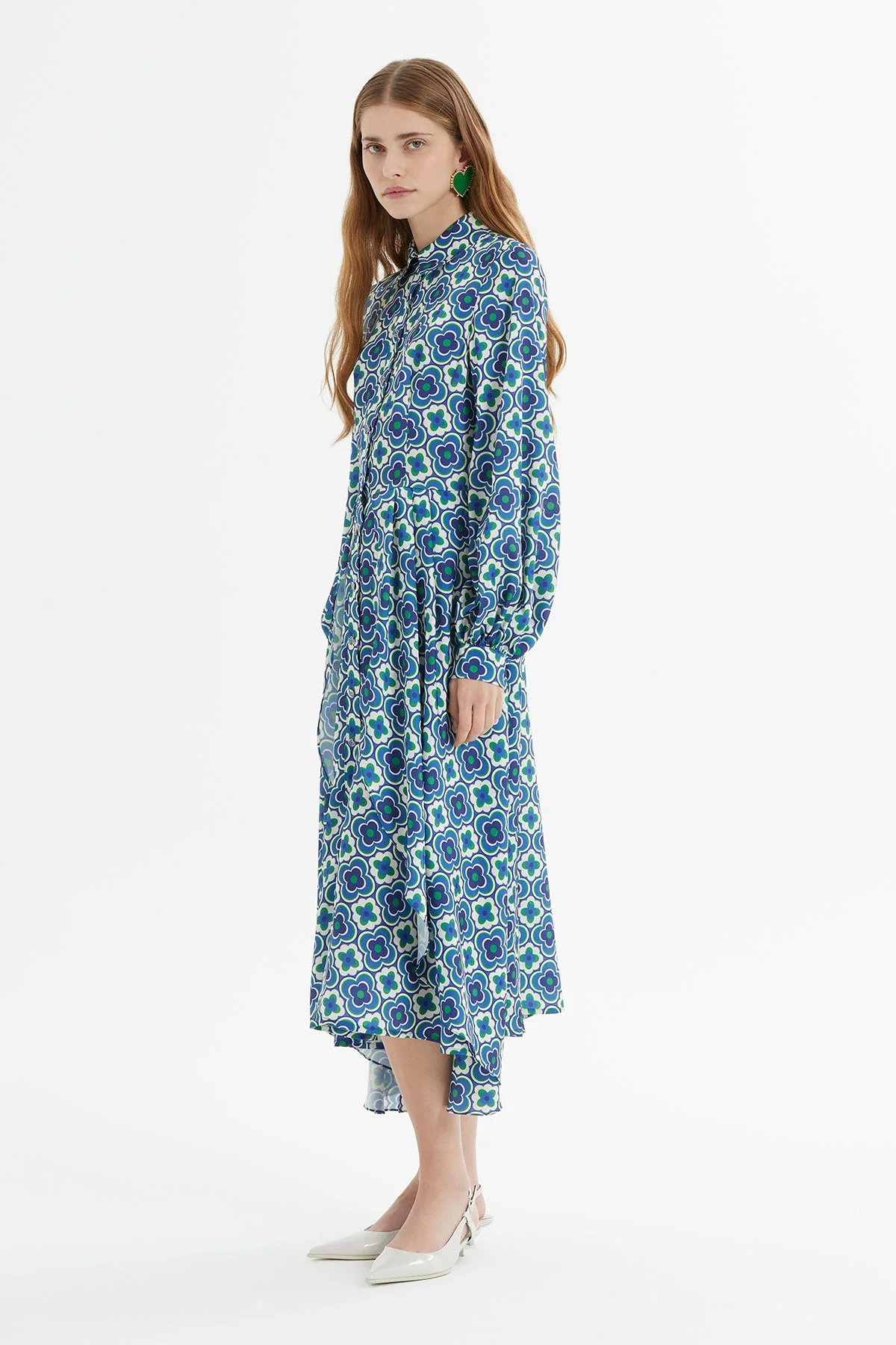 Printed Asymmetrical Buttoned Long Dress - Image 2