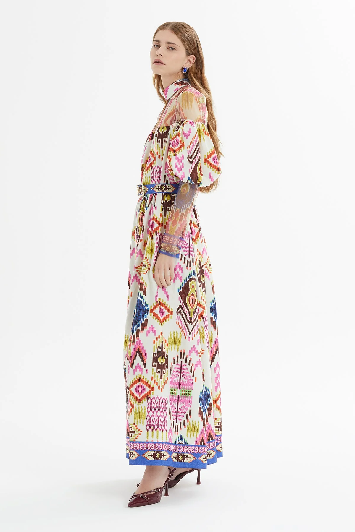 Printed Balloon-Sleeve Long Dress - Image 5