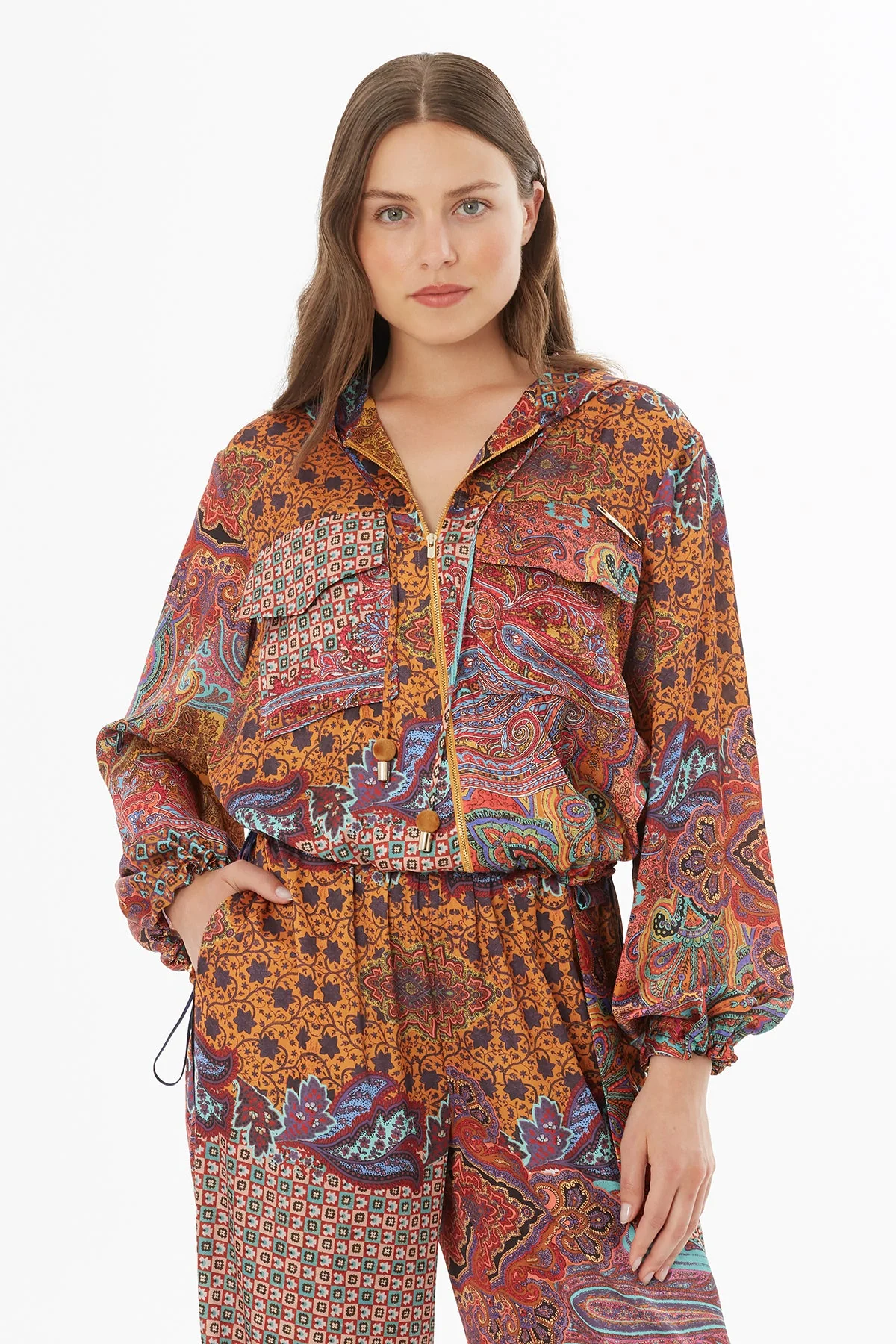 Printed Jacket with Elastic Waist - Image 2