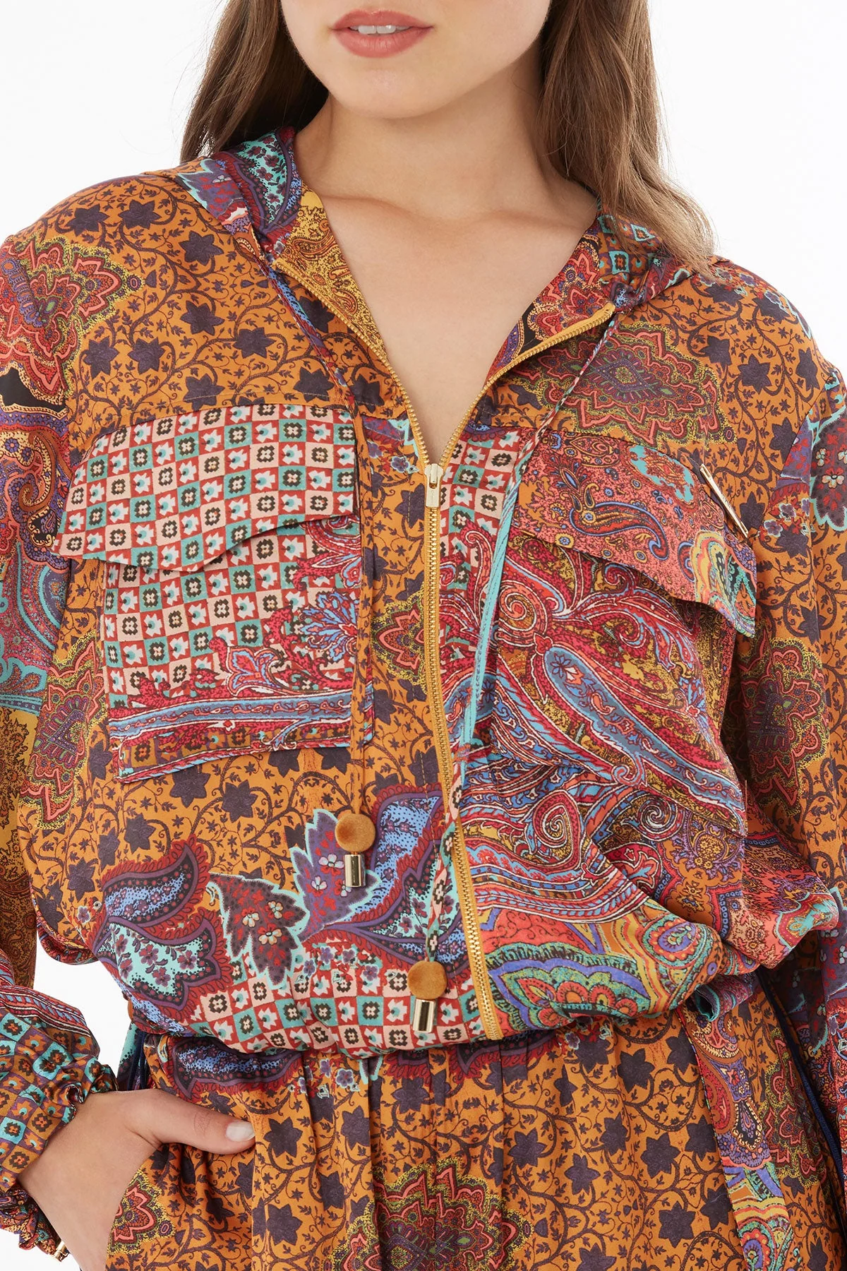 Printed Jacket with Elastic Waist - Image 3