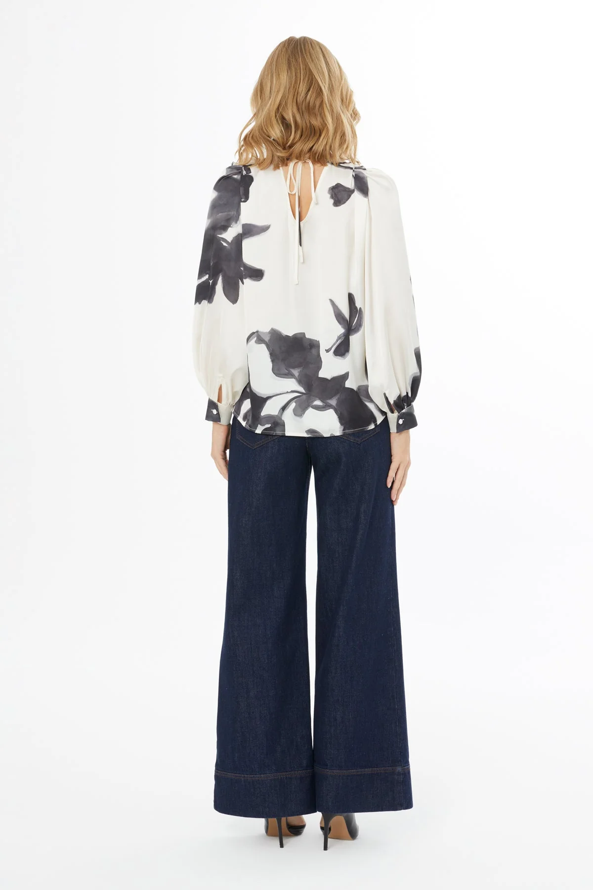 Printed Lace-Up Collar Blouse - Image 4
