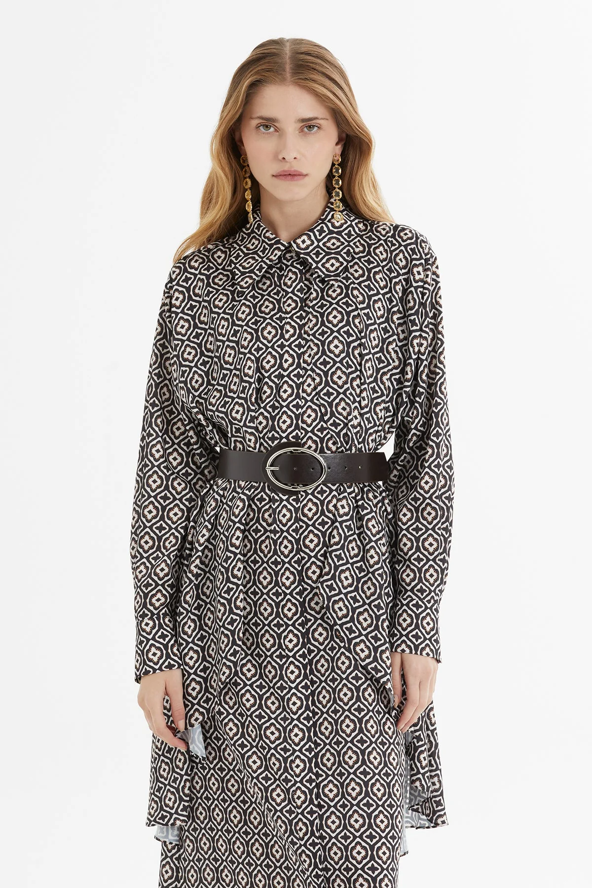 Printed Long Brown Dress - Image 4