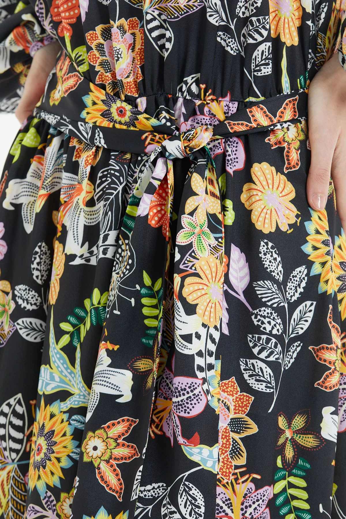 Printed Long Dress with Gathered Waist - Image 3