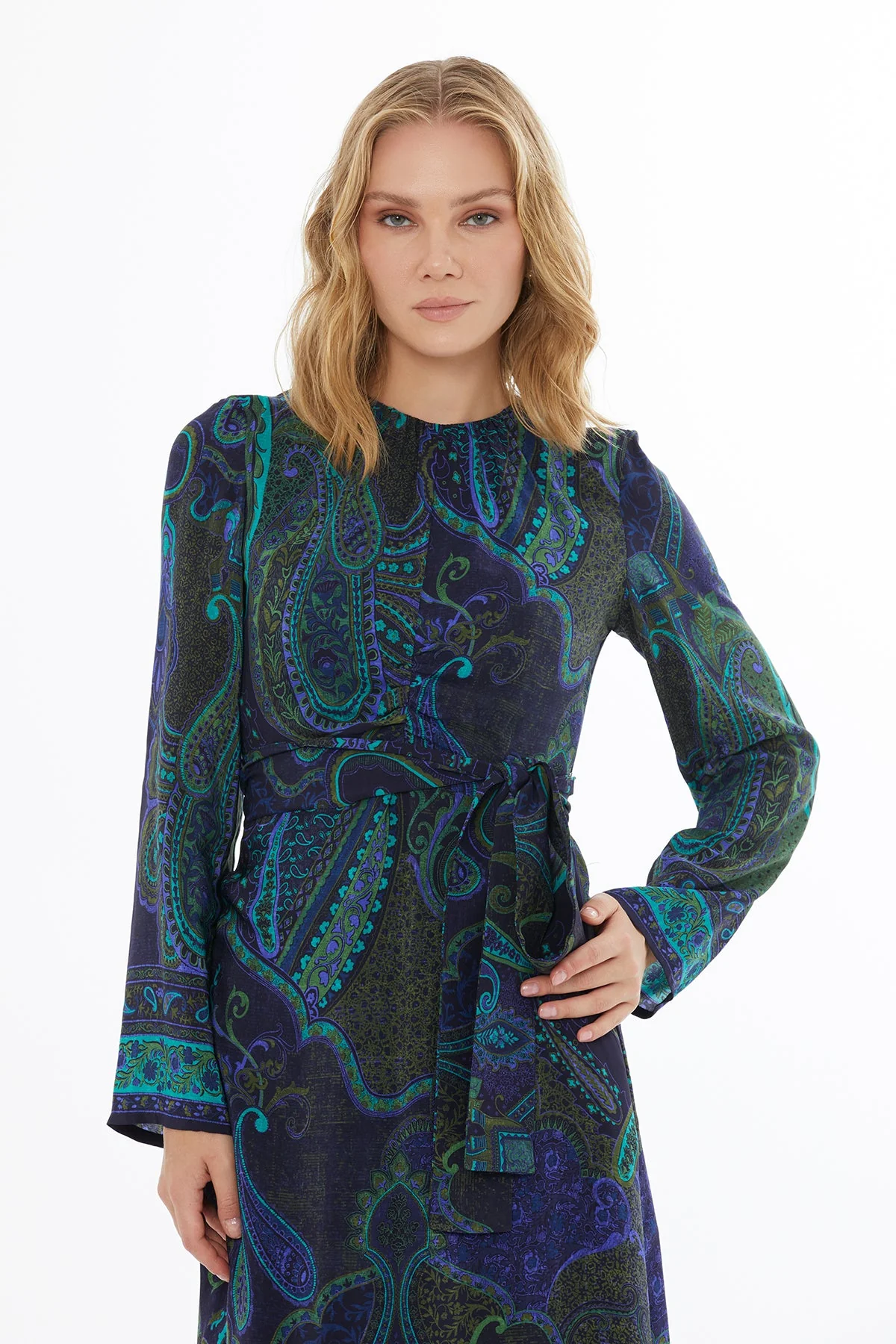 Printed Maxi Dress with Belt Accessory - Image 2