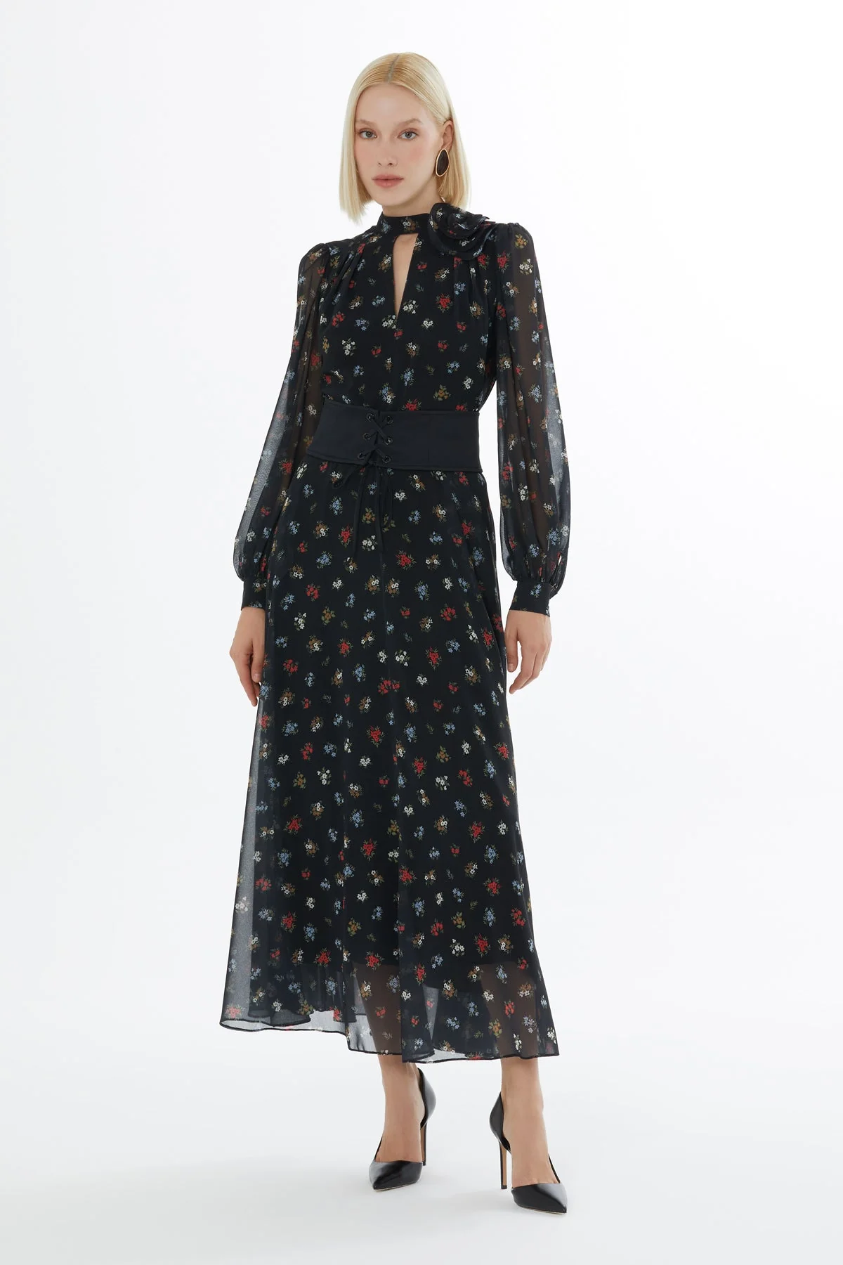 Printed Maxi Dress with Belt Detail