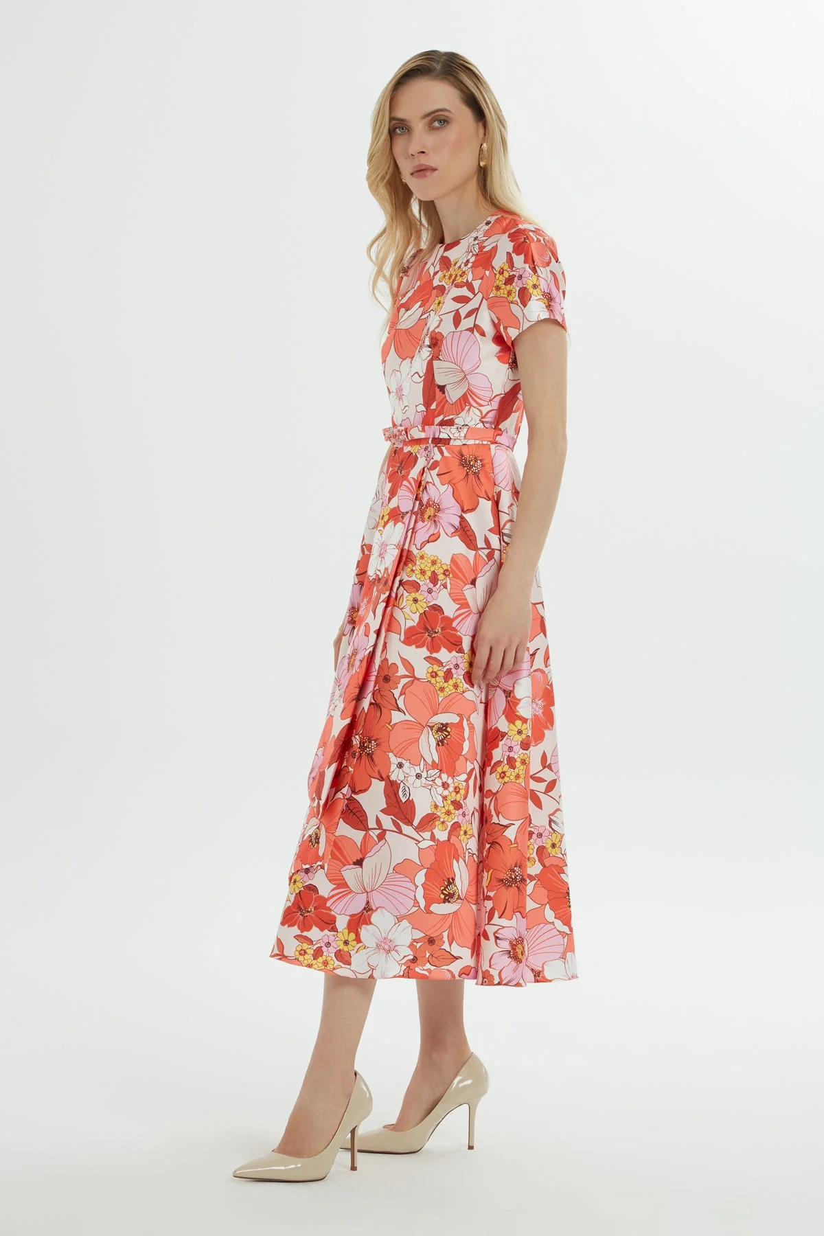 Printed Midi Dress with Belted Waist - Image 3