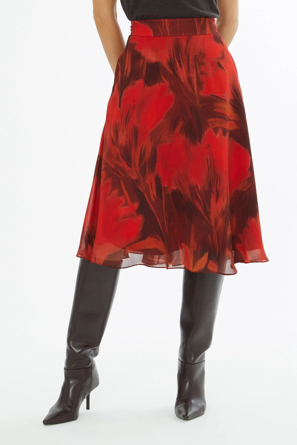 Printed Midi Skirt with Zip Closure - Image 3