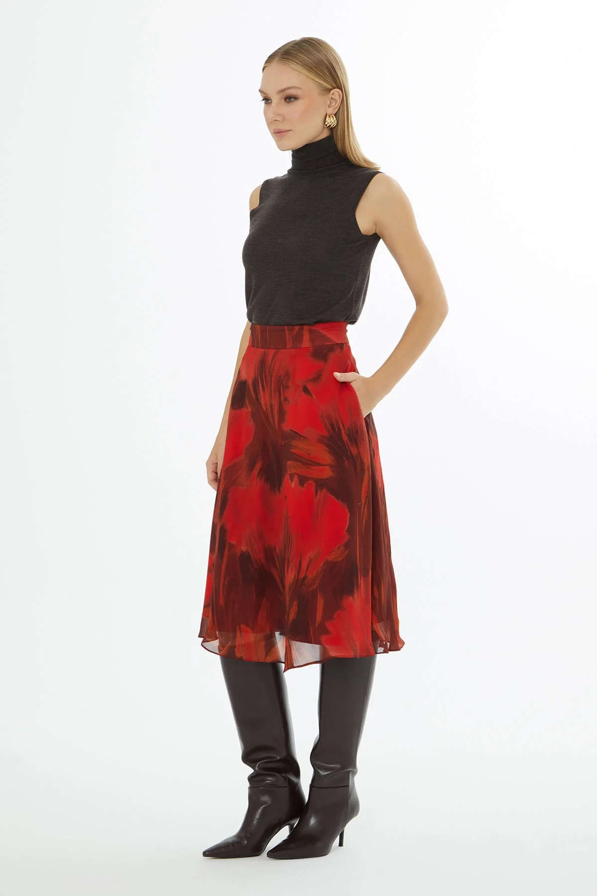 Printed Midi Skirt with Zip Closure - Image 4
