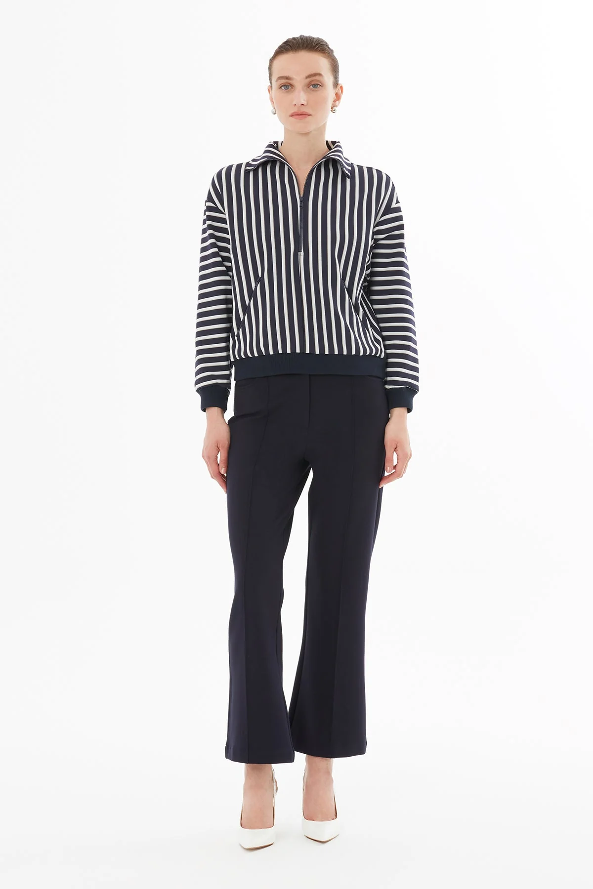 Printed Shirt-Collar Blouse