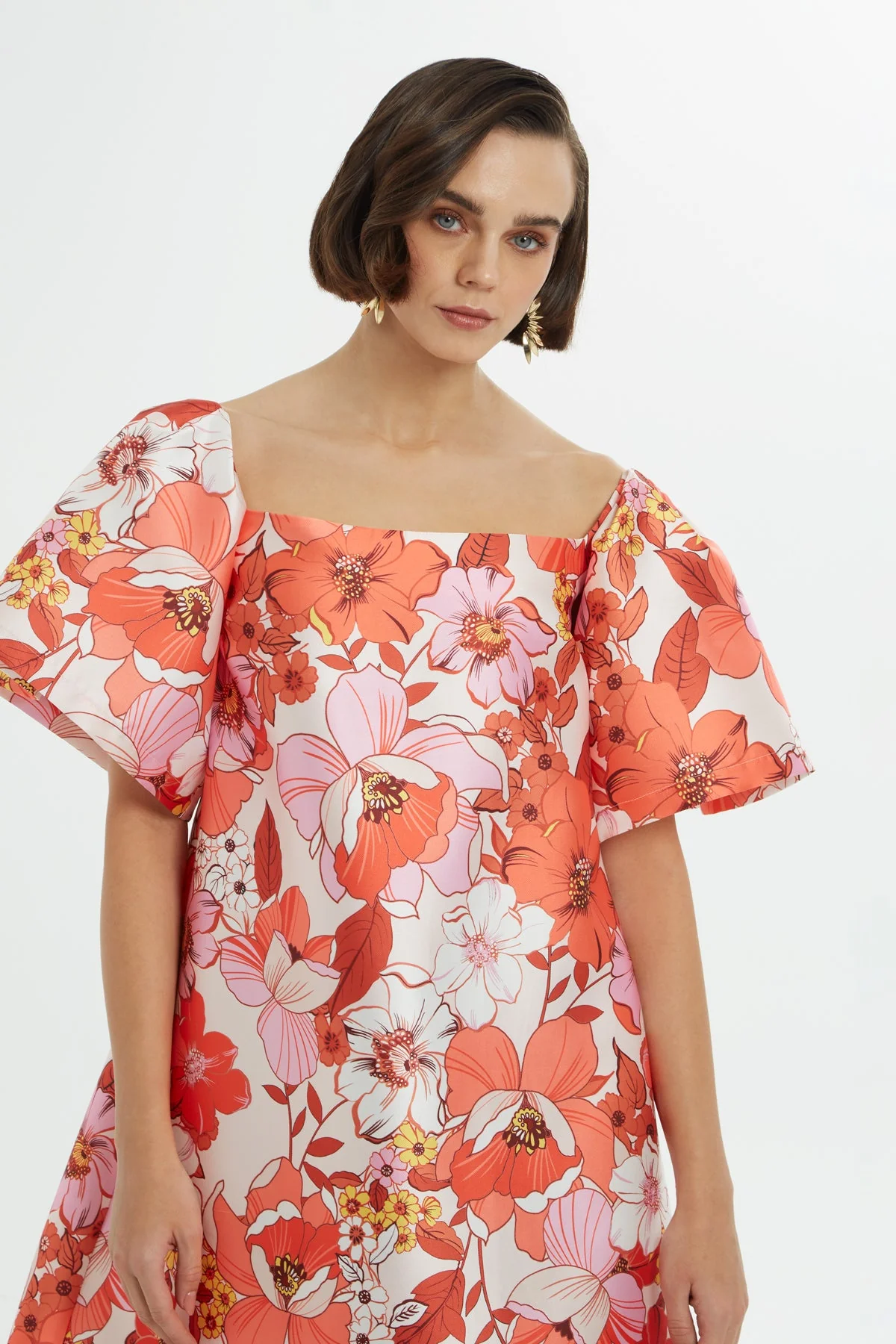 Printed Short-Sleeve Short Dress - Image 3