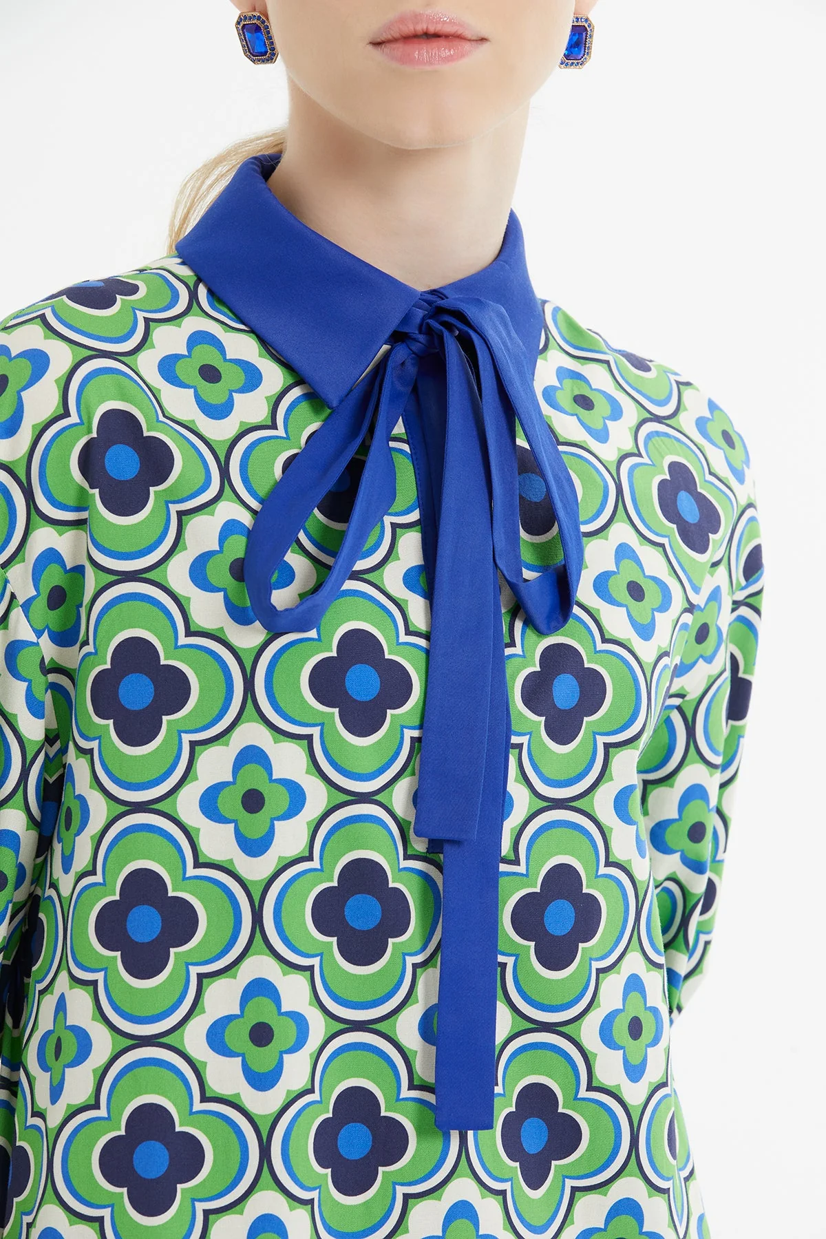 Printed Tie-Fastening Long Dress - Image 5