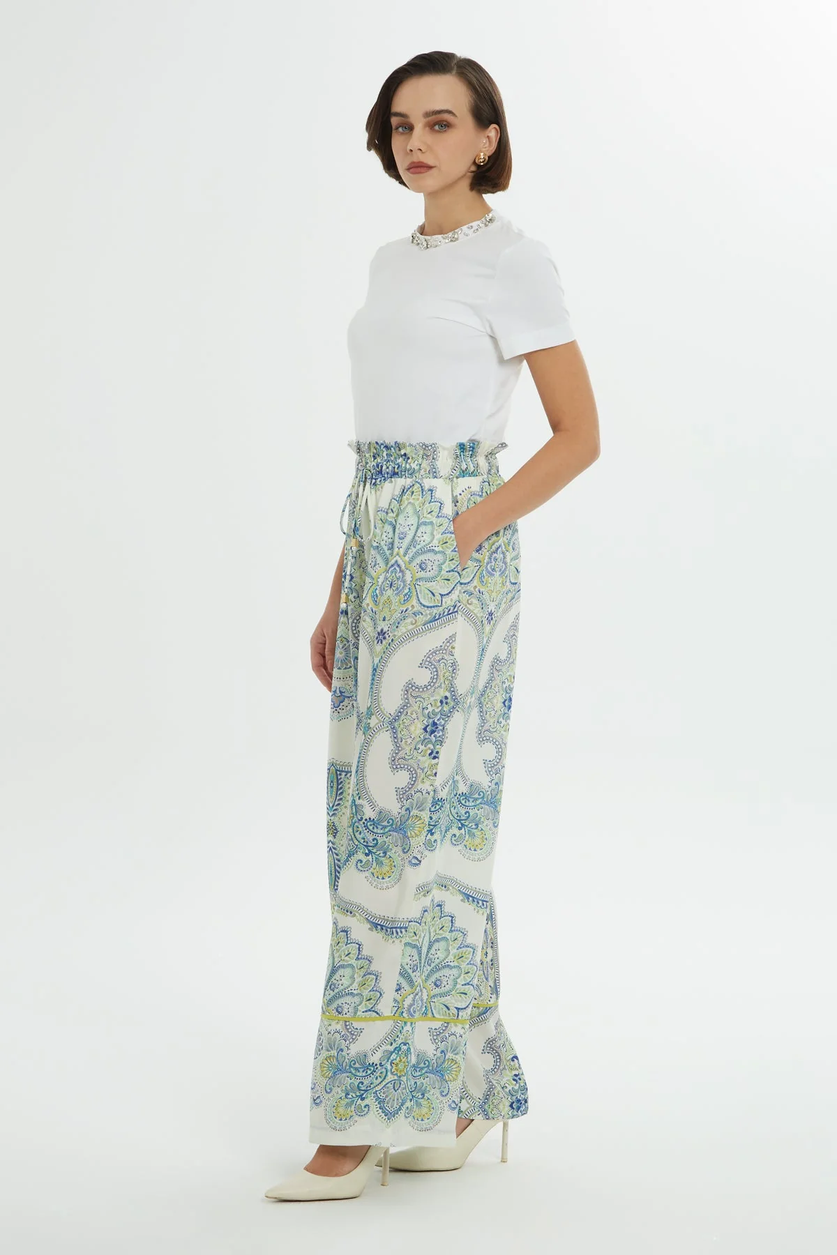 Printed Wide-Leg Blue Trousers - Image 3